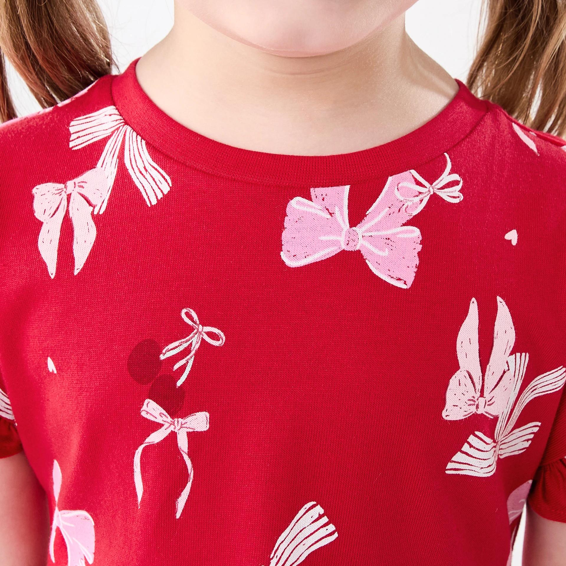 4 Christmas Print Jersey Dress Red Bows, 4 of 9