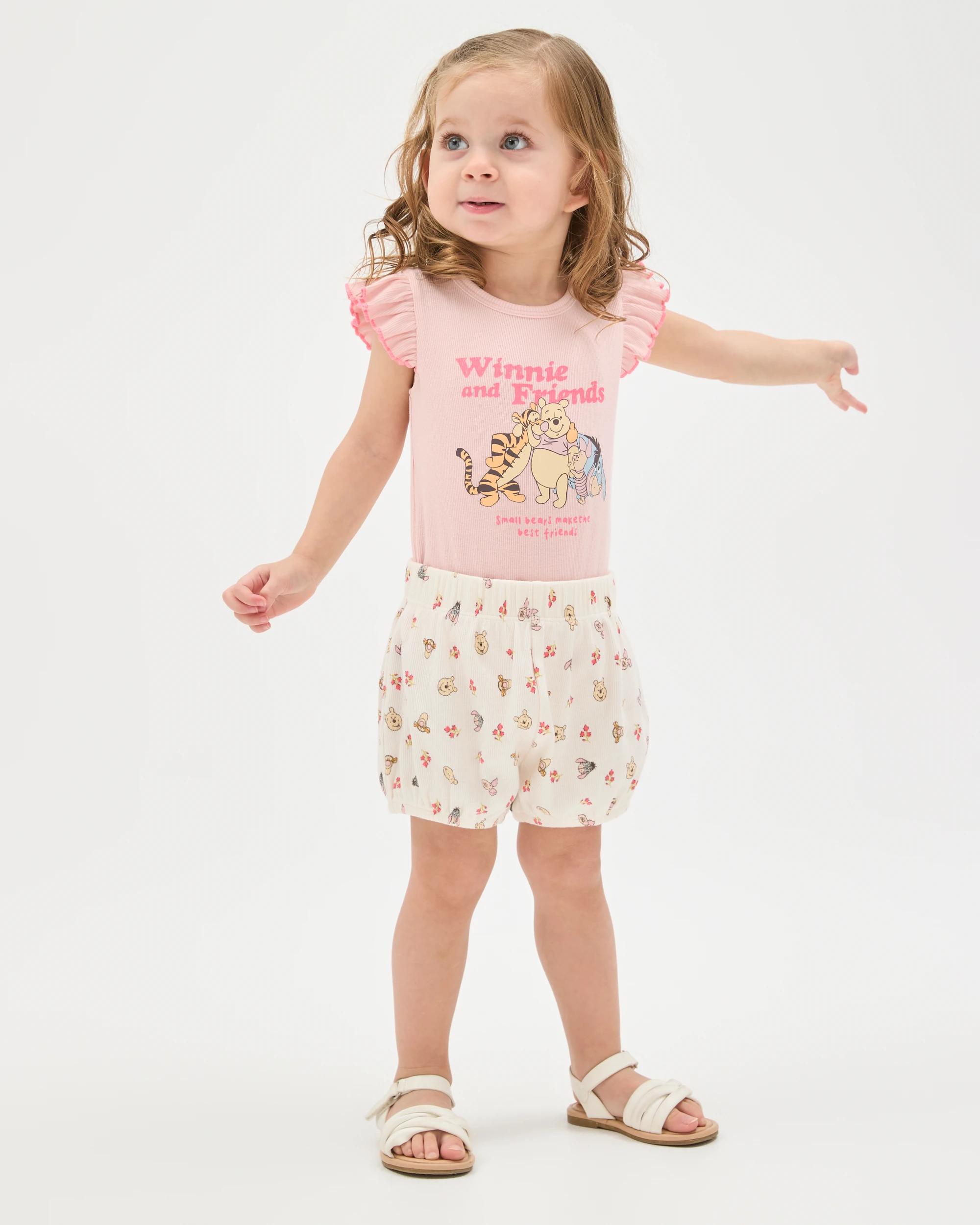 1 Disney Licensed Organic Cotton Baby Bodysuit and Shorts Set WINNIE PINK, 1 of 7