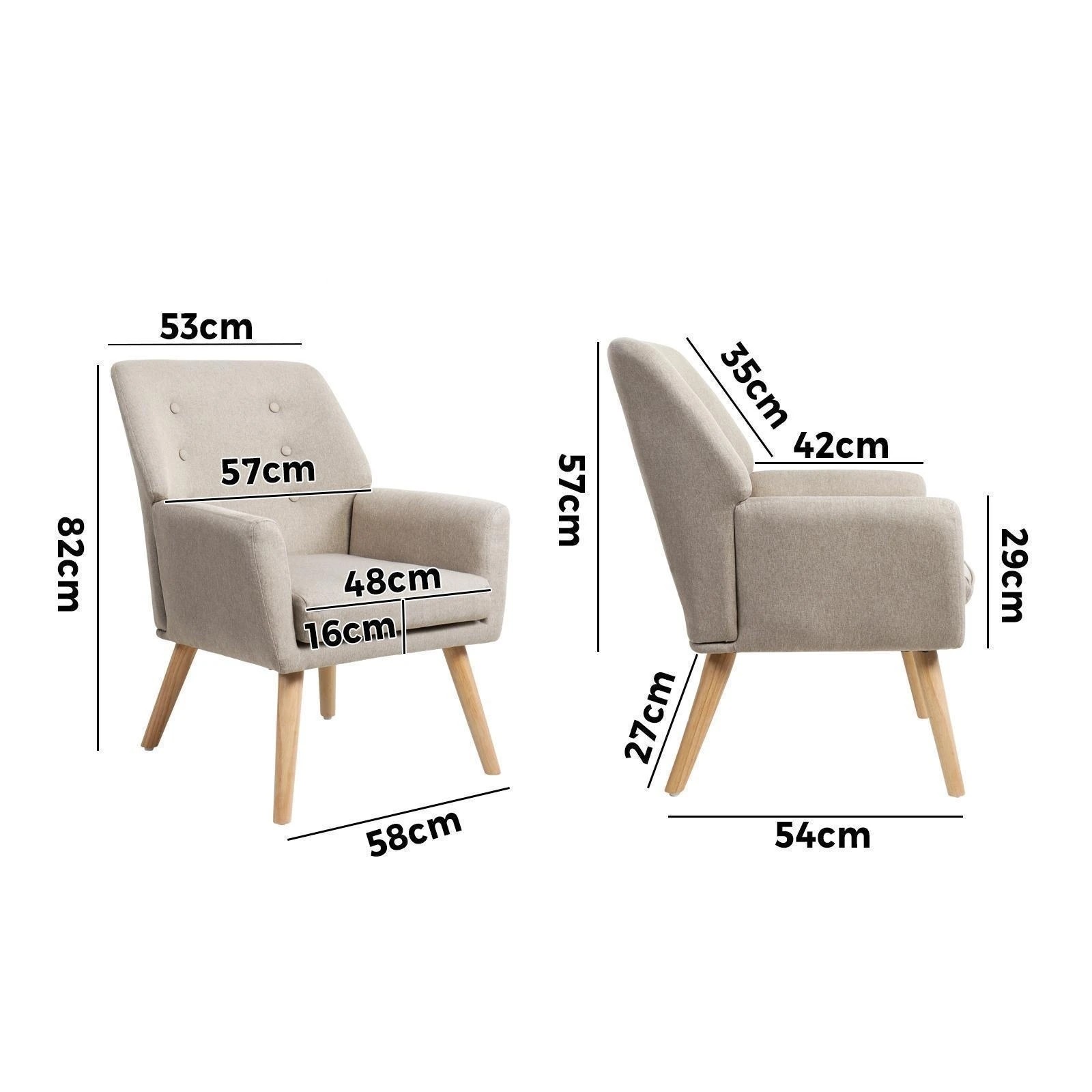 2 Oikiture 2x Armchair Lounge Chair Linen Accent Armchairs Tub Chairs Sofa - Beige, 2 of 10