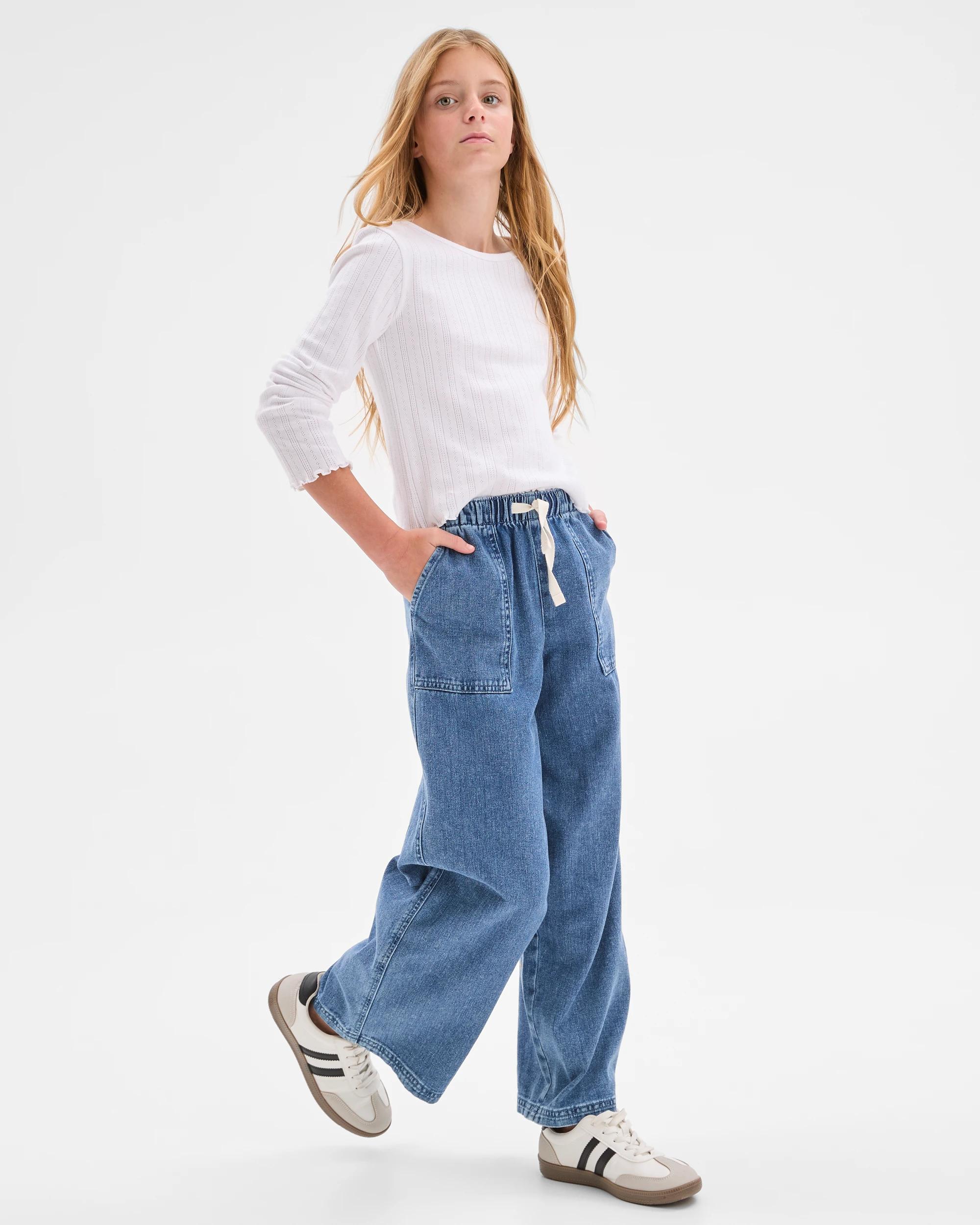 2 Target Denim Wide Leg Pull On Denim Pants MID WASH, 2 of 9