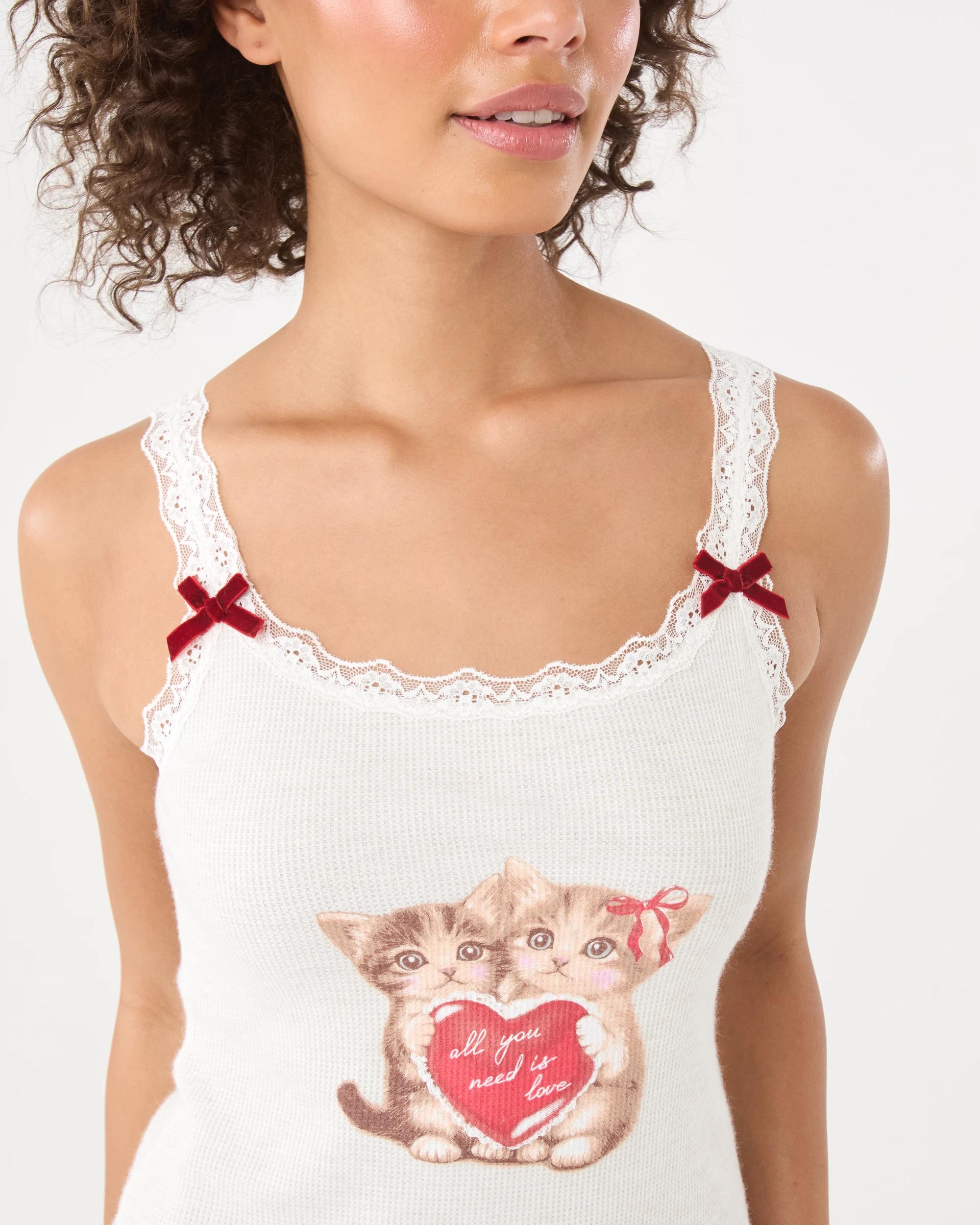 6 Lace Trim Waffle Cami Cat Heart, 6 of 9