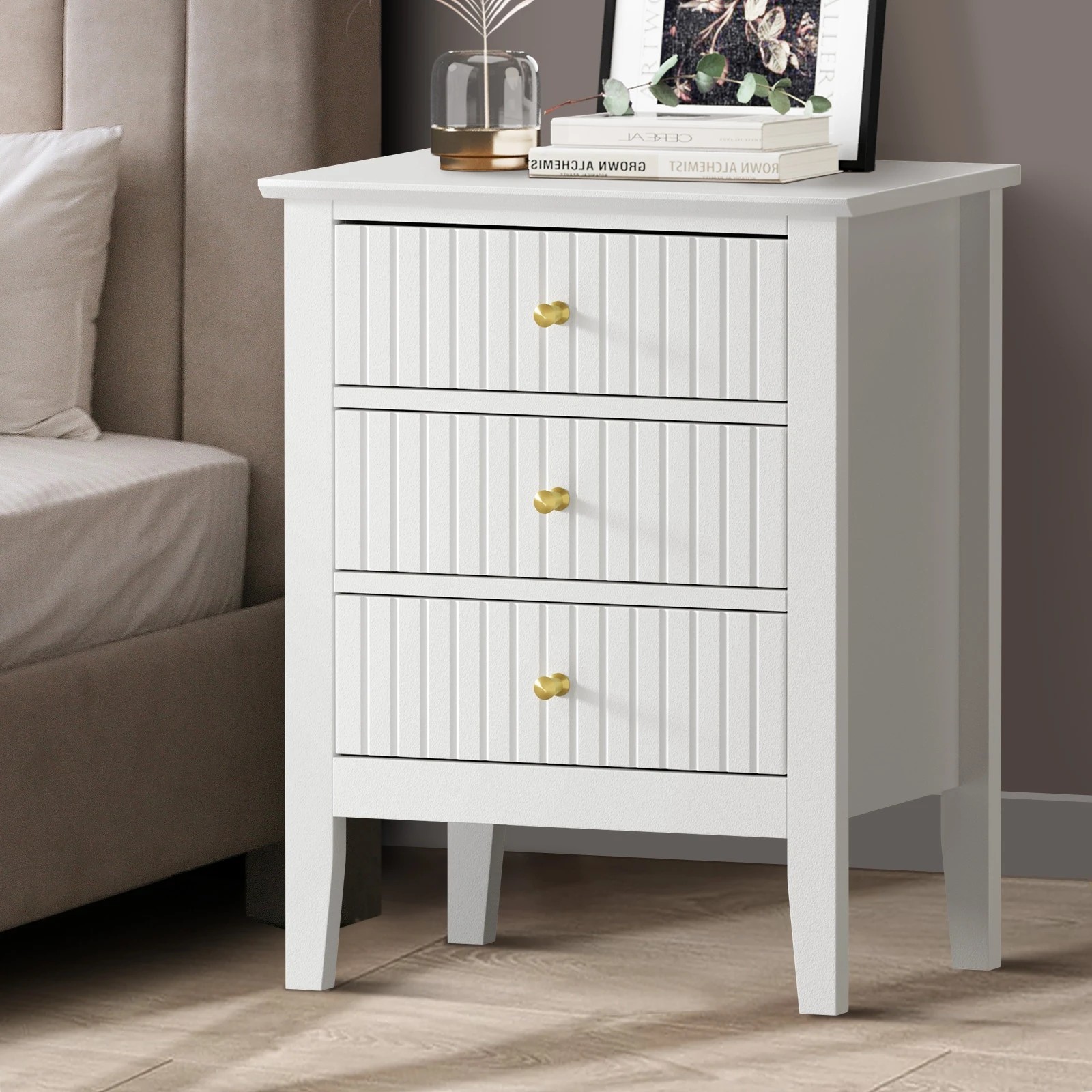 1 Oikiture Bedside Table 3 Drawers Side End Storage Furniture Nightstand
 - White, 1 of 8