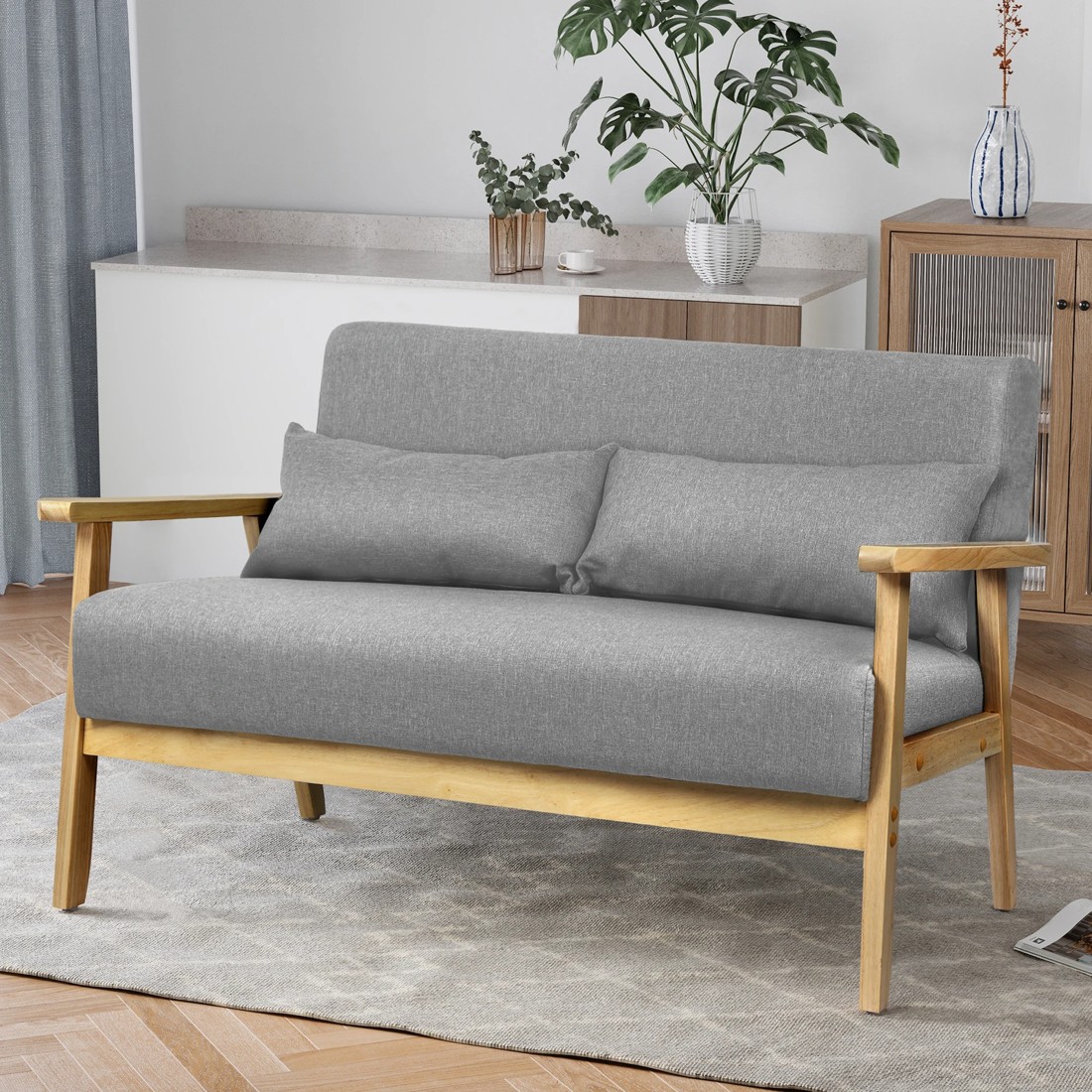 6 Alfordson 2 Seater Sofa Lounge Chair Fabric Loveseat Armchair Accent Chair - Light Grey, 6 of 10