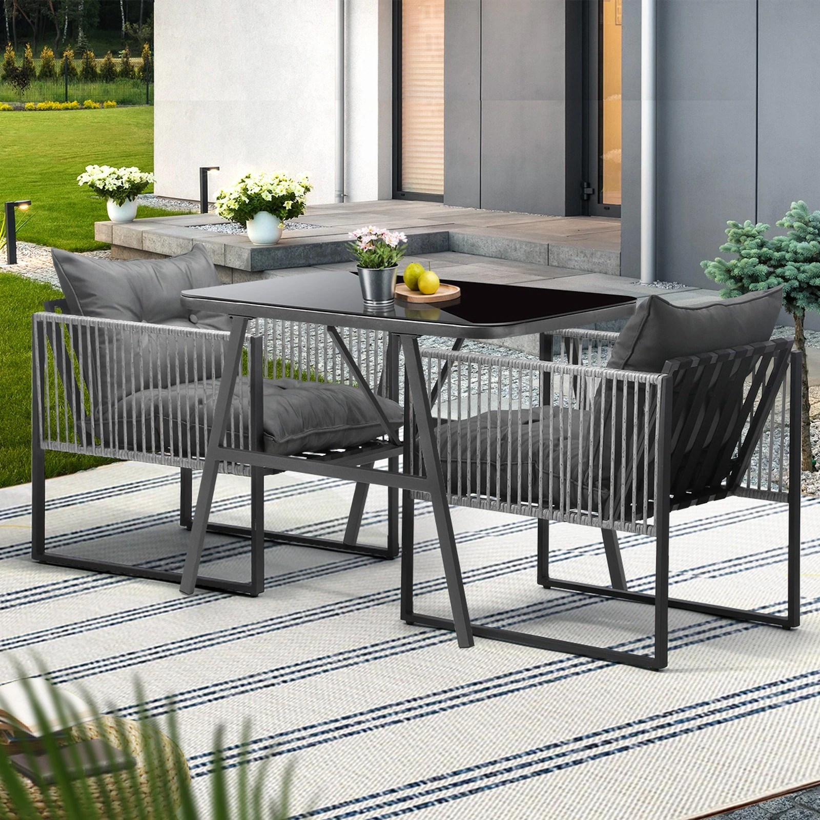 4 Livsip 3PCS Outdoor Dining Set Bistro Set Patio Furniture Garden Table Chairs - Multi, 4 of 9