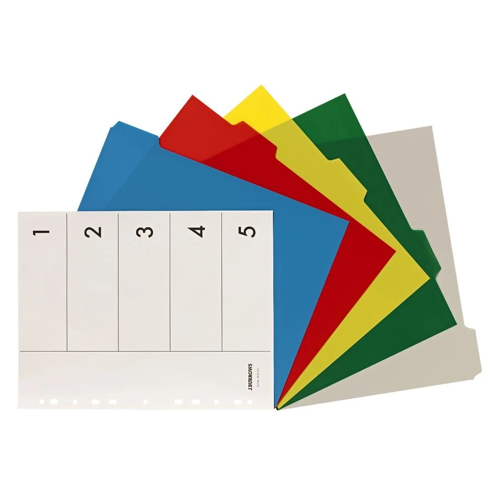 3 J.Burrows A4 5 Tab Dividers Polypropylene Extra Wide, 3 of 3