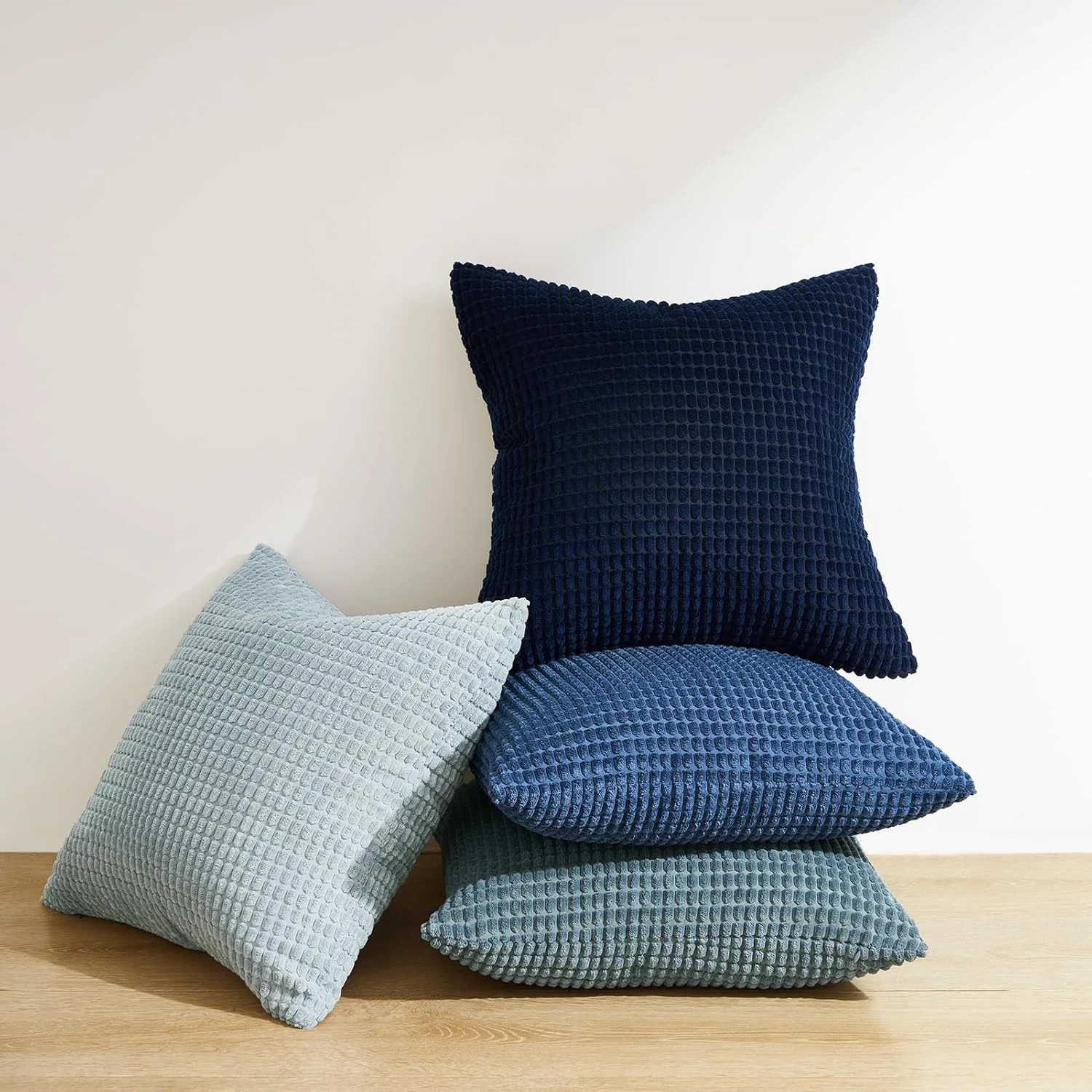 4 Gioia Casa 4-Pack Corduroy Corn Grain Inspired Cushion Covers 45x45cm - Blue, 4 of 4