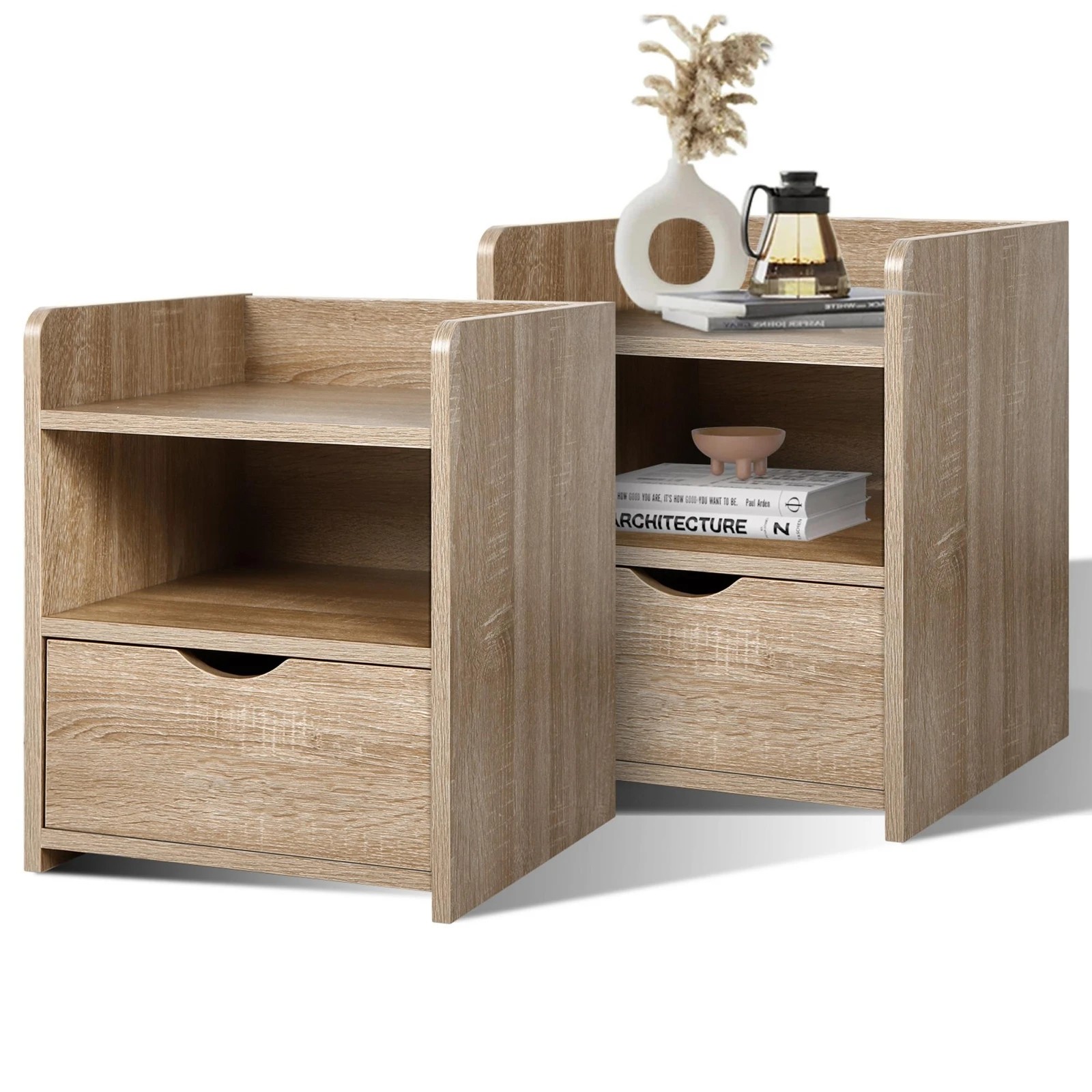 1 Alfordson 2x Bedside Table Nightstand 1 Drawer - Oak, 1 of 10