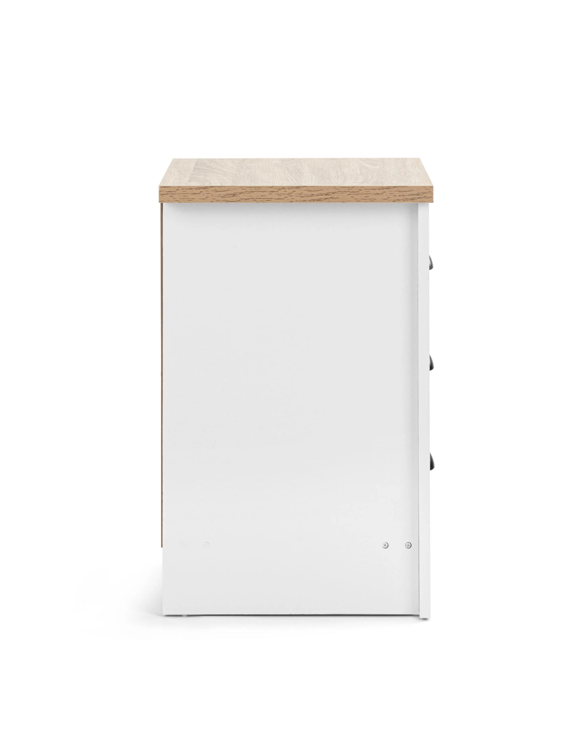 7 Kodu Bedside Table 3 Drawer Side Table Nightstand 3 Drawers White and Oak, 7 of 9