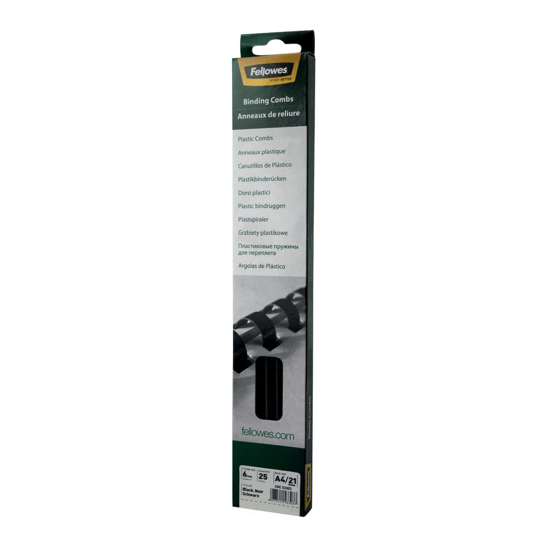 1 Fellowes Binding Combs 21 Loop 6mm Black 25 Pack, 1 of 3