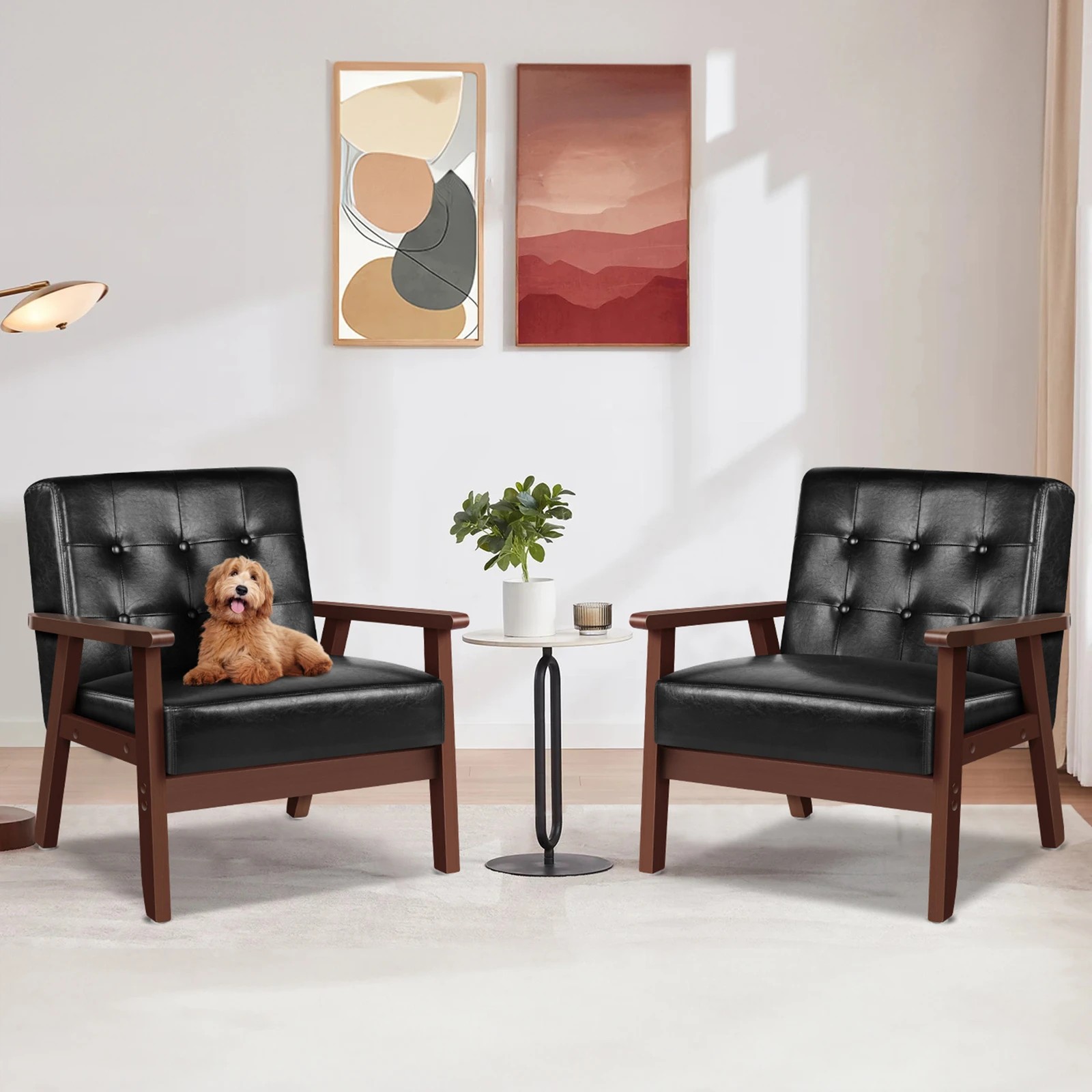 3 Alfordson Armchair Lounge Chair Tufted PU Leather Accent Chair Sofa Couch - Black, 3 of 9