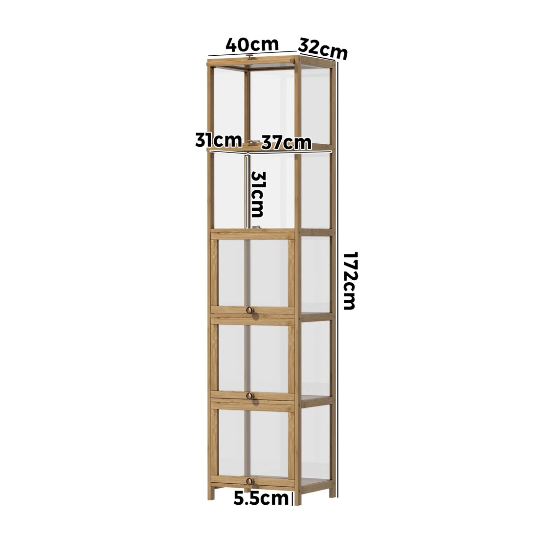 8 Oikiture Display Cabinet Slim Storage 5-tier Shelves Clear Bookcase Rack
 - Natural, 8 of 9