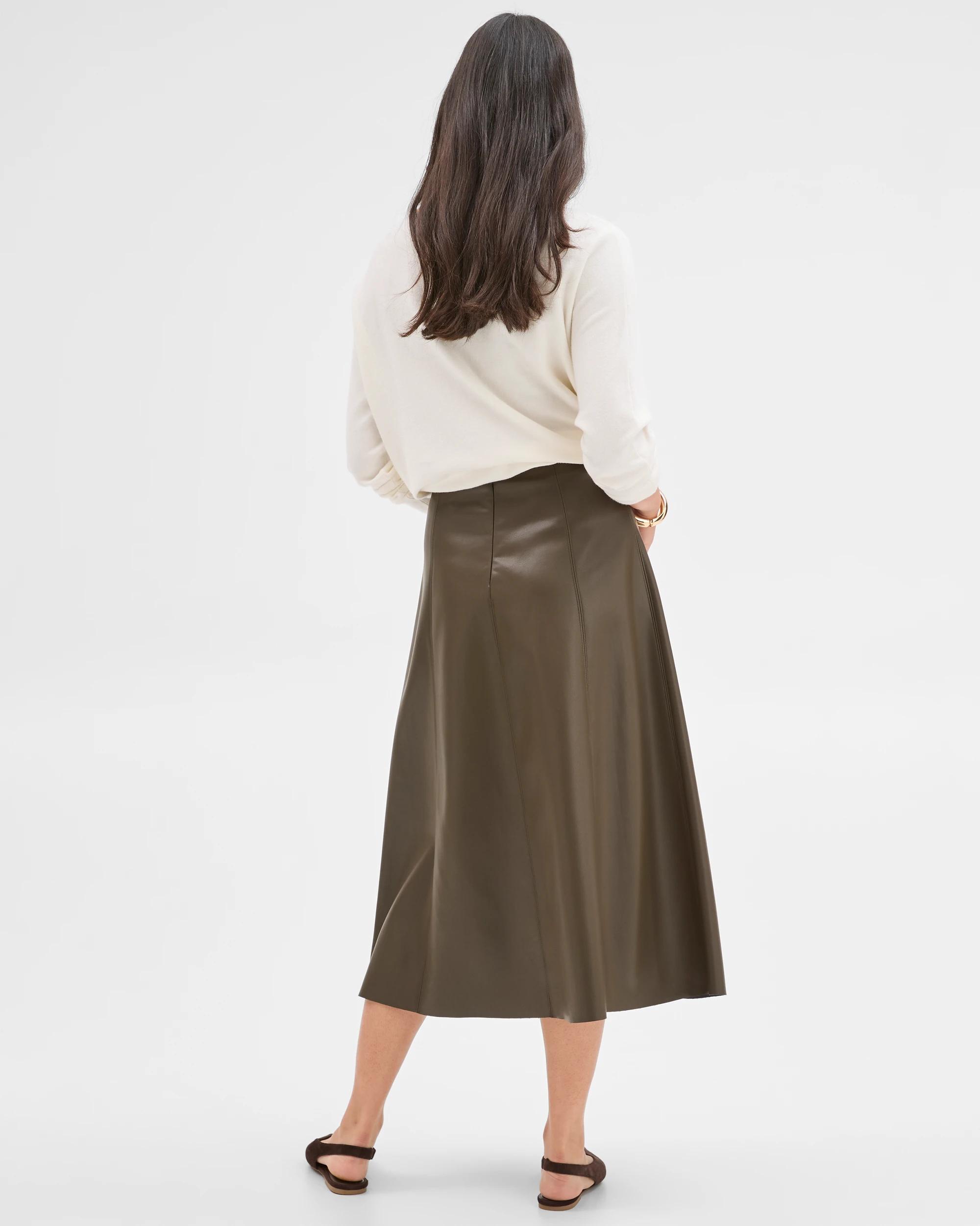 5 Preview PU Panel A-Line Midi Skirt OLIVE, 5 of 5