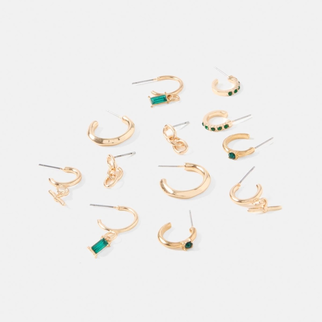 2 6 Pack Emerald Stone Earrings - Gold Tone and Green, 2 of 5