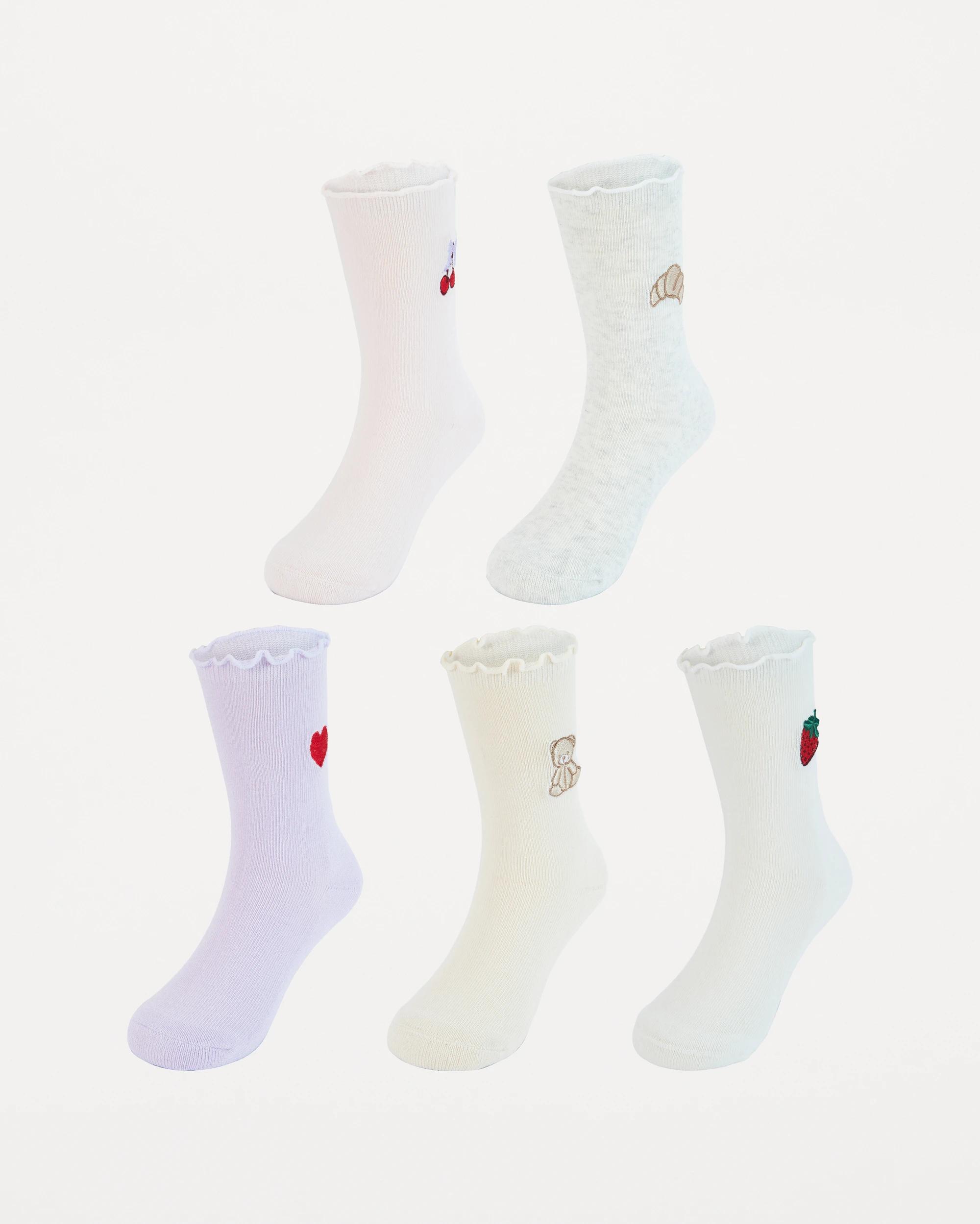 1 5 Pack Crew Socks Pnk Socks, 1 of 3