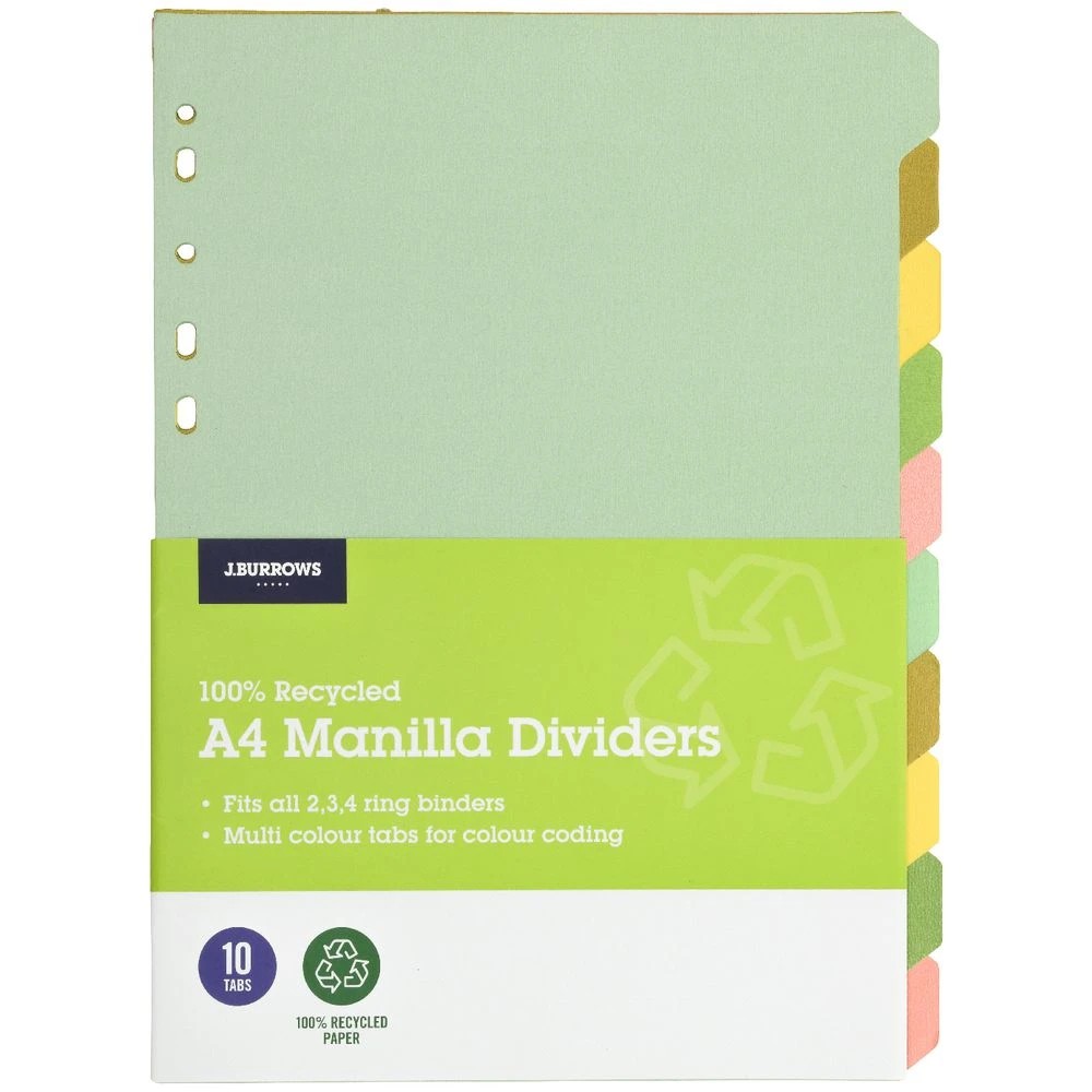 2 J.Burrows A4 10 Tab Dividers Pastel, 2 of 3