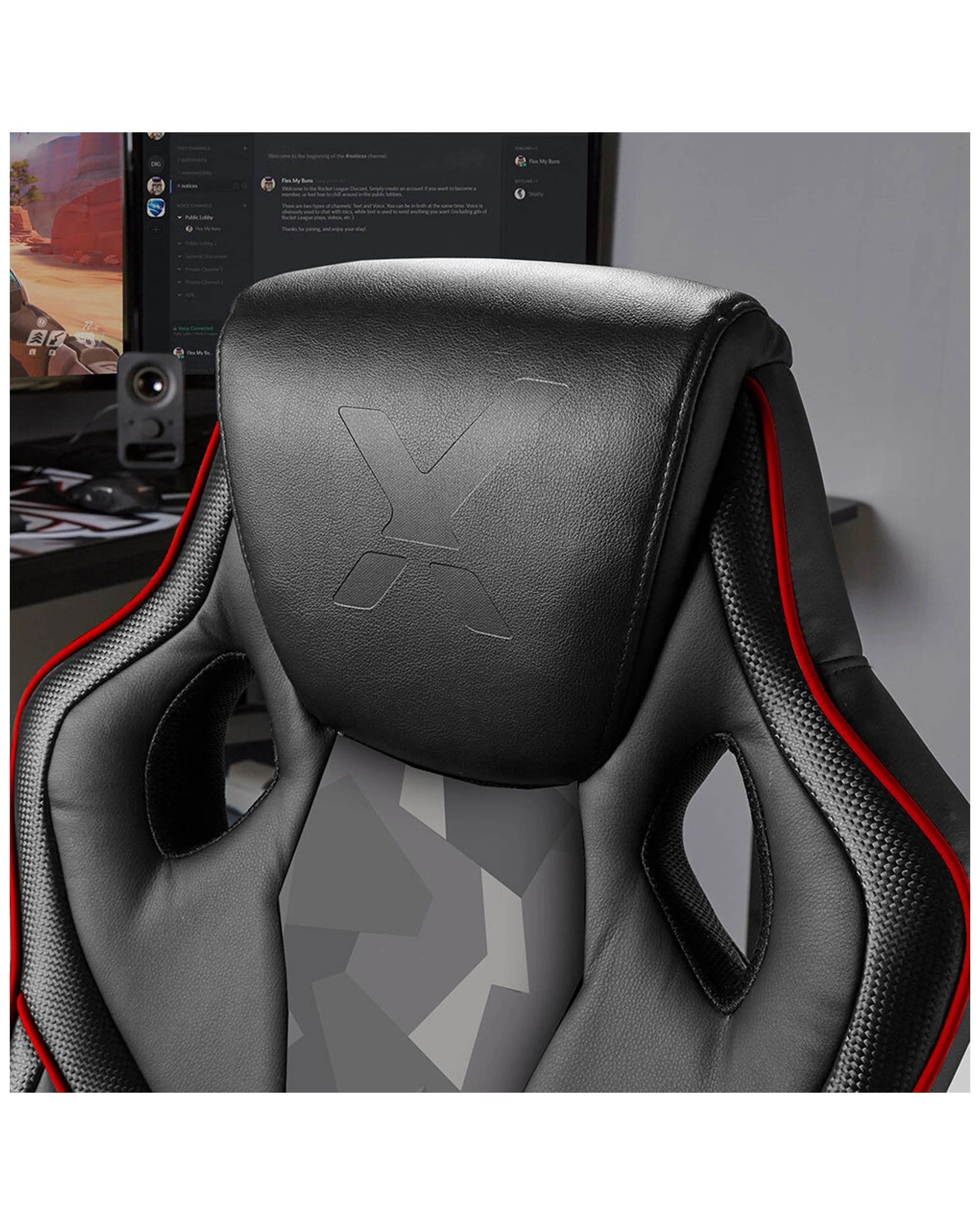 3 X Rocker Kratos Faux Leather Junior Ergonomic Office Gaming Chair Black - Red, 3 of 8