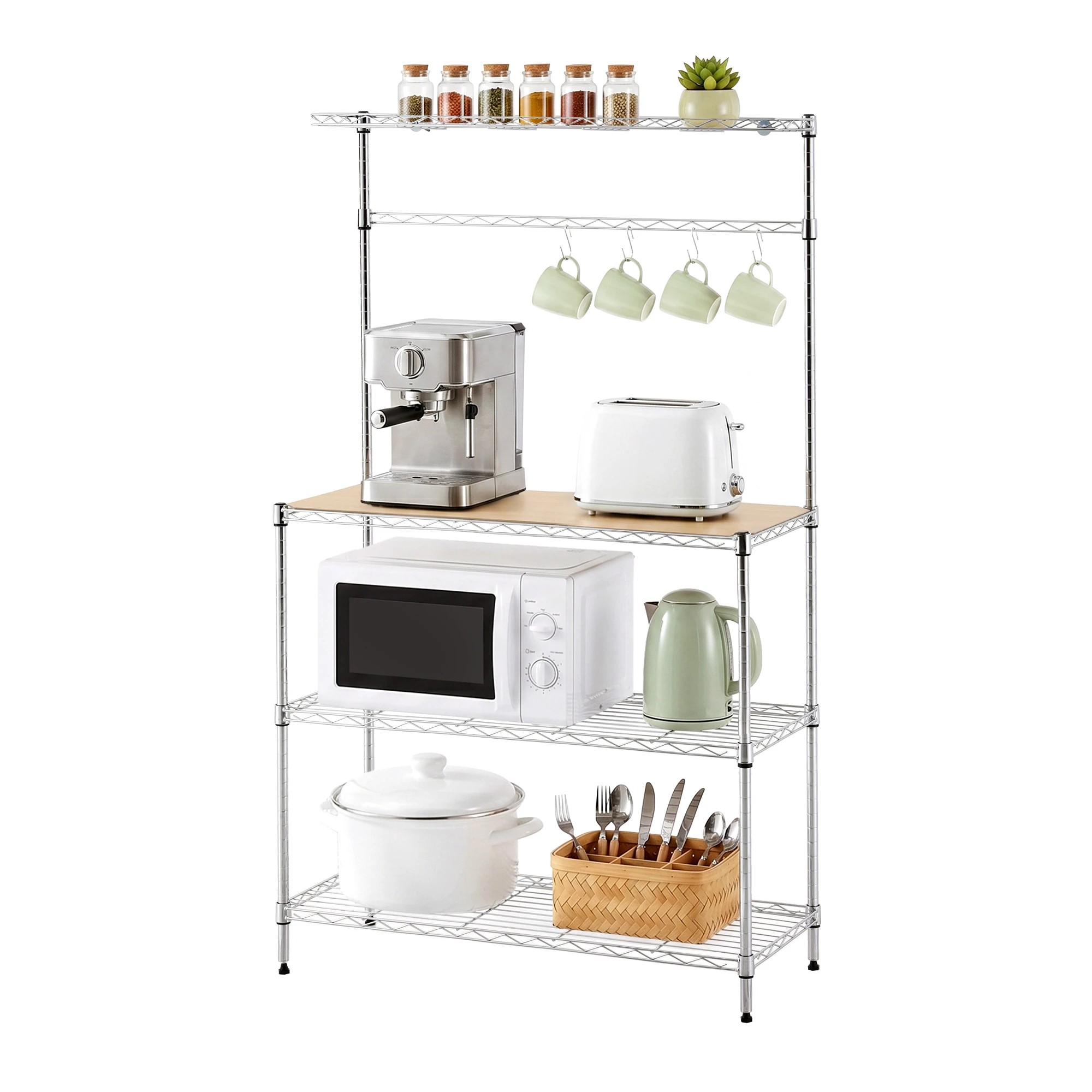1 Artiss 4-Tier Metal Kitchen Rack Shelf Silver Storage Shelves Organizer Freestanding Microwave Stand - Silver, 1 of 9
