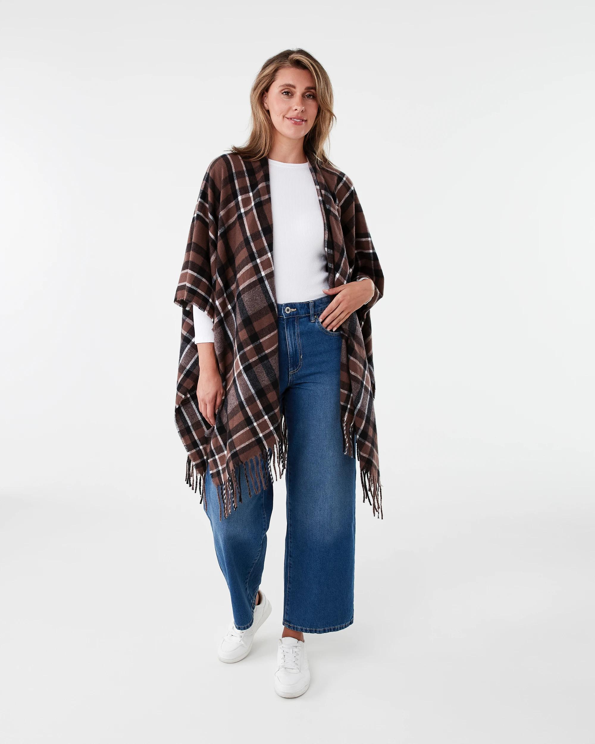 4 Wrap Scarf Choc Plaid, 4 of 4