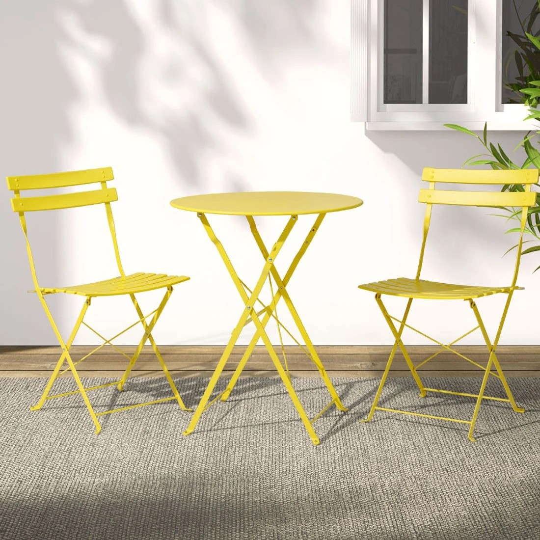 3 Gardeon 3PC Outdoor Bistro Set Steel Table and Chairs Patio Furniture - Yellow, 3 of 4