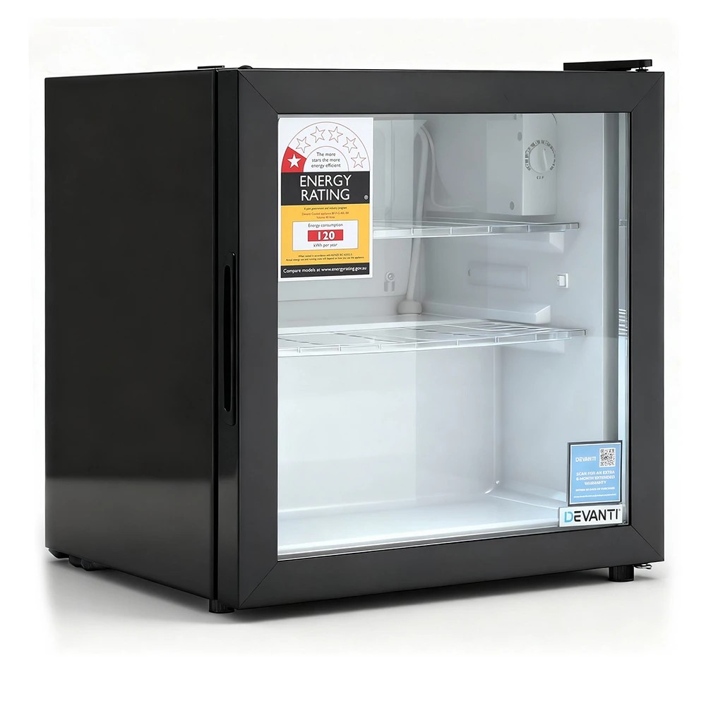 1 Devanti 40L Bar Fridge Glass Door Mini Fridge Countertop Cooler - Black, 1 of 7