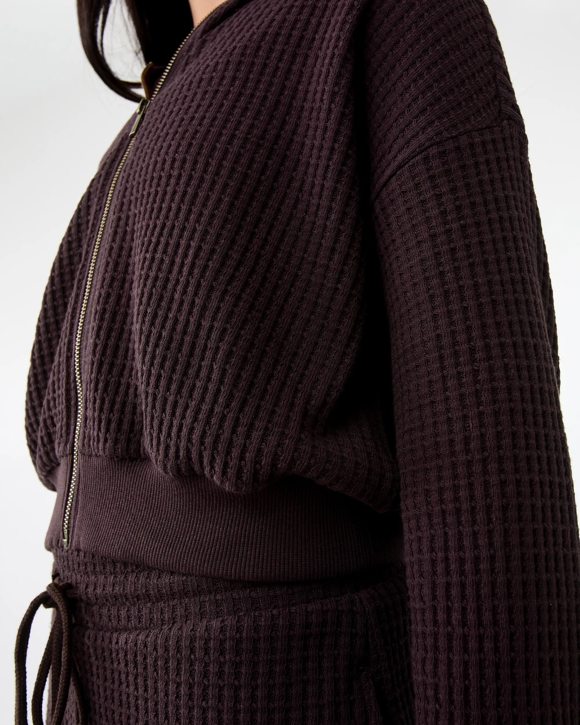 9 Waffle Zip Through Hoodie Choc Plum, 9 of 10