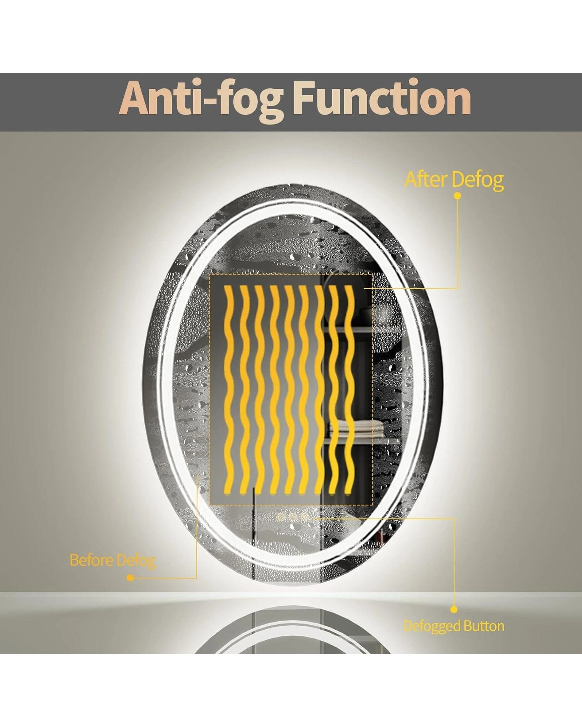 3 OAKORY 60x80cm Oval LED Smart Bathroom Mirror Front and Backlit Anti-Fog Dimmable, 3 of 4