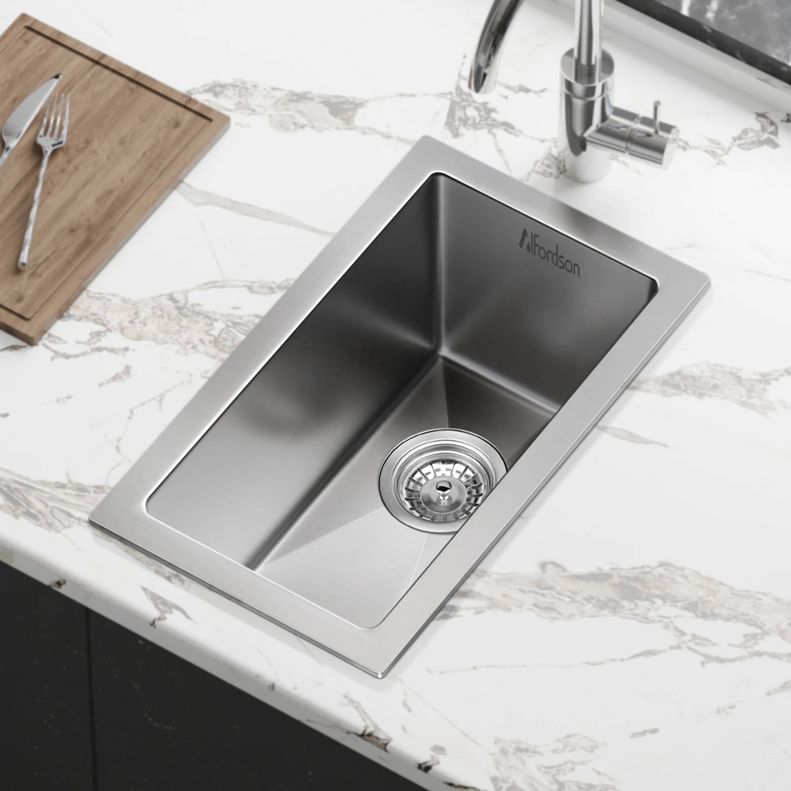 2 Alfordson Kitchen Sink 25x45cm Stainless Steel Basin Single Bowl - Silver, 2 of 8