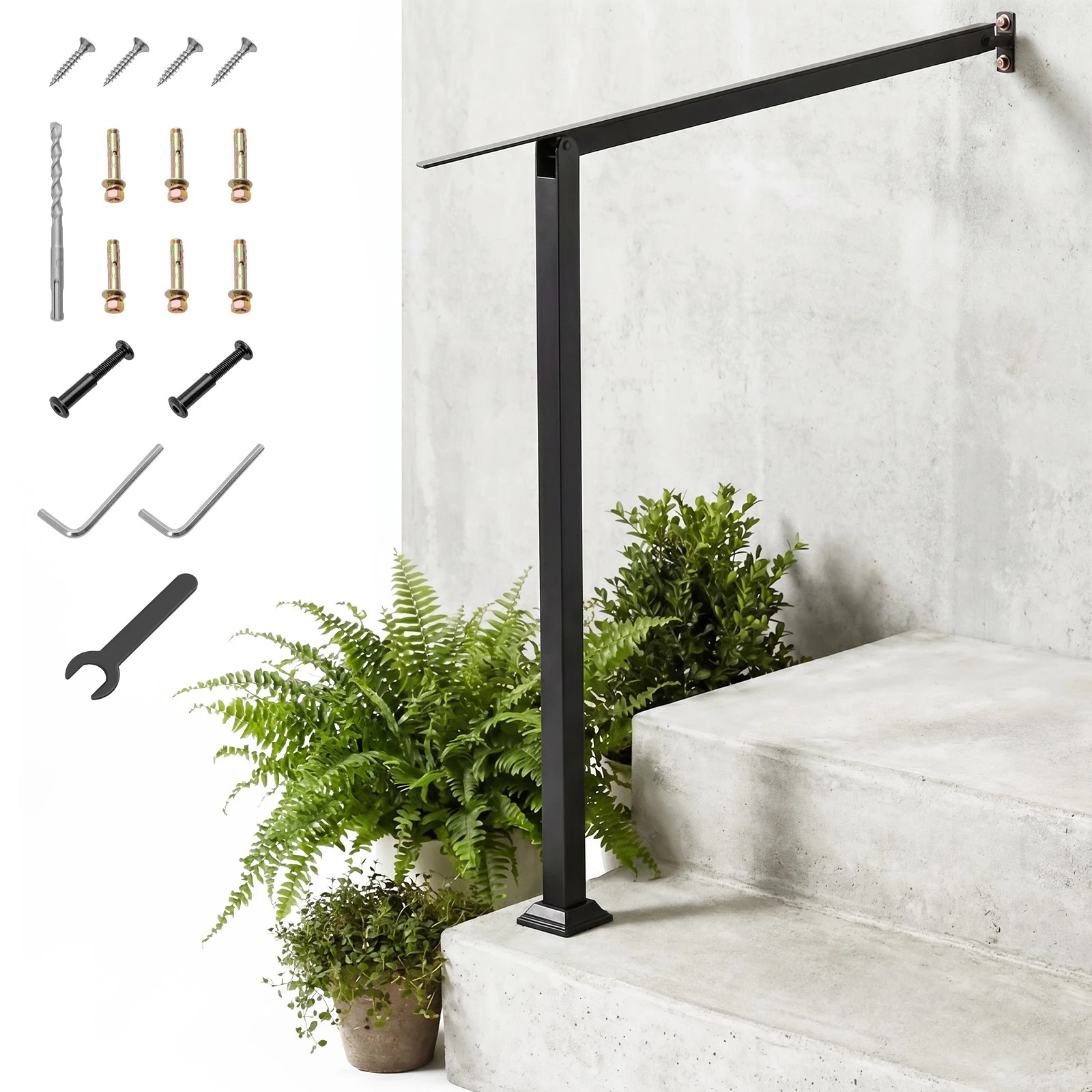 5 Costway 1 Pack Galvanized Steel Handrails 2 Step Stair Railing Kit, 5 of 7