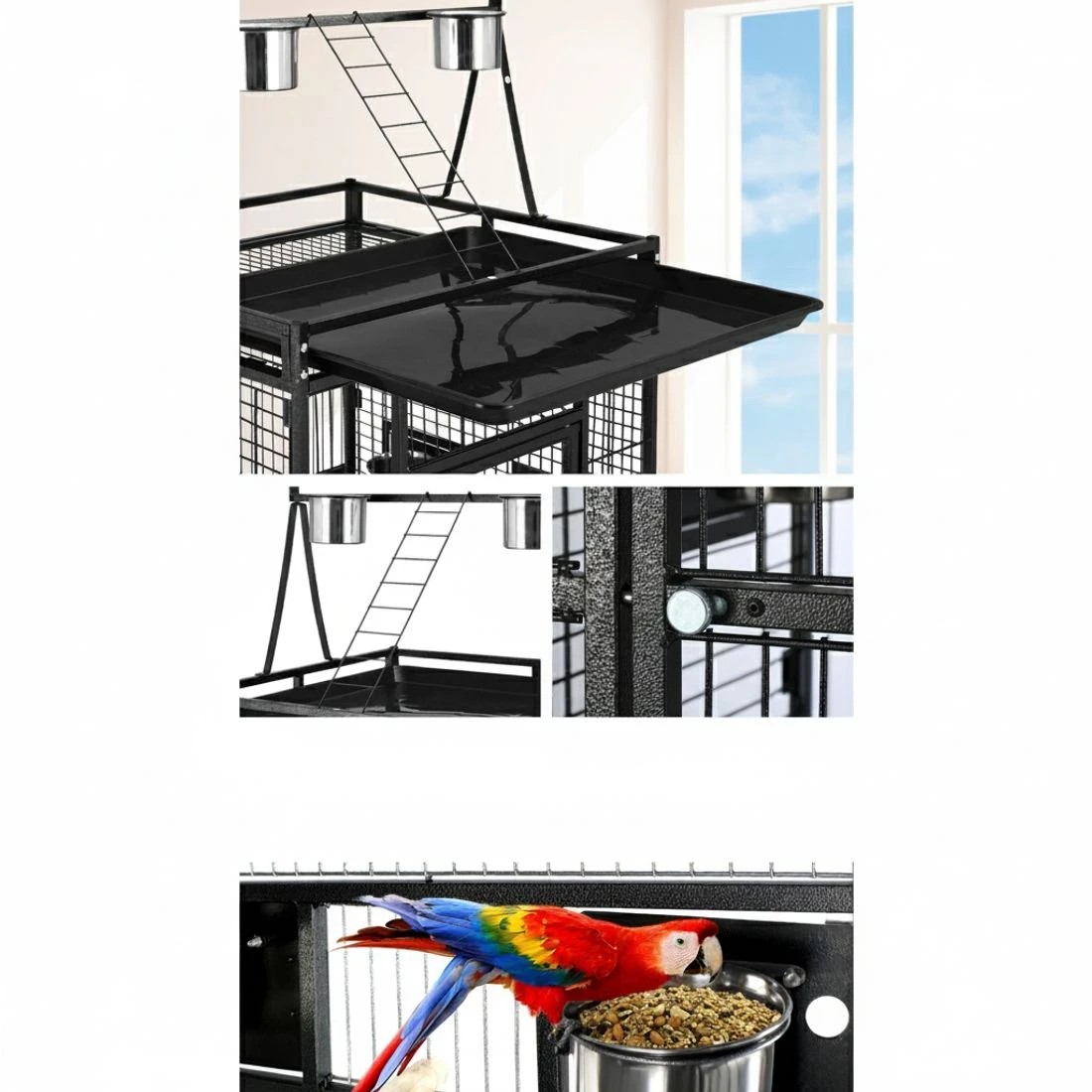 4 i.Pet Bird Cage 173cm Large Aviary - Black, 4 of 6