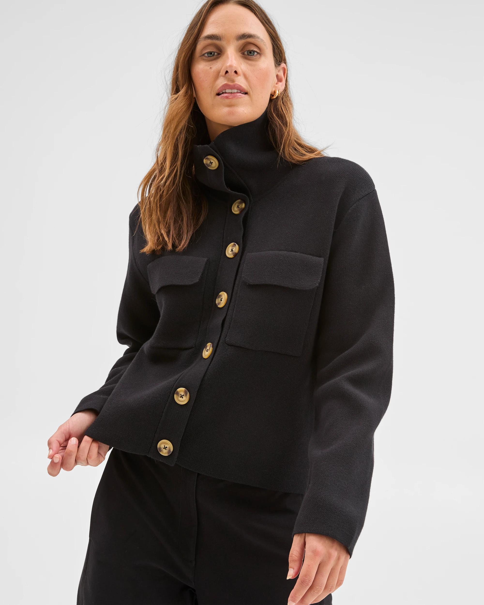 3 Target Woman Australian Cotton Funnel Neck Cocoon Knit Jacket BLACK, 3 of 5