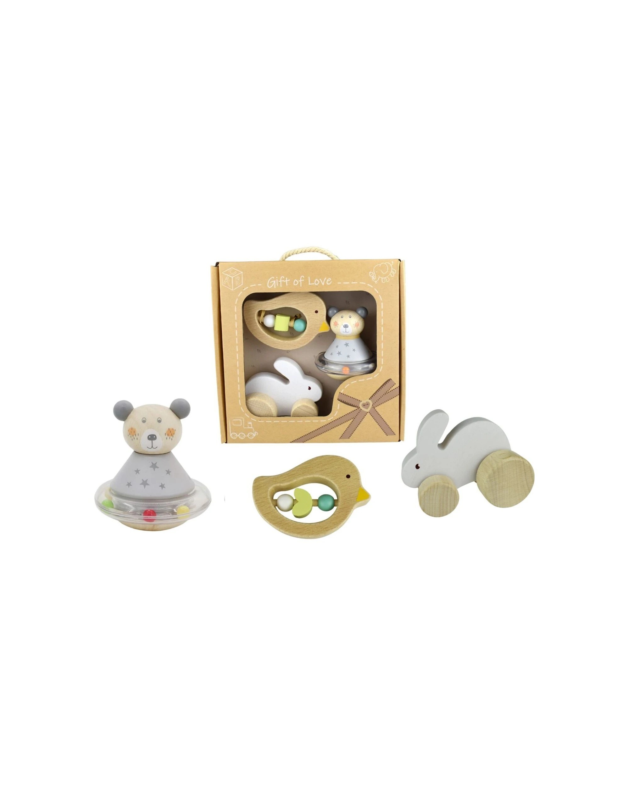 1 Kaper Kidz 3pc Calm And Breezy Baby Gift Set Bunny Bird Bear Toys - Natural, 1 of 7
