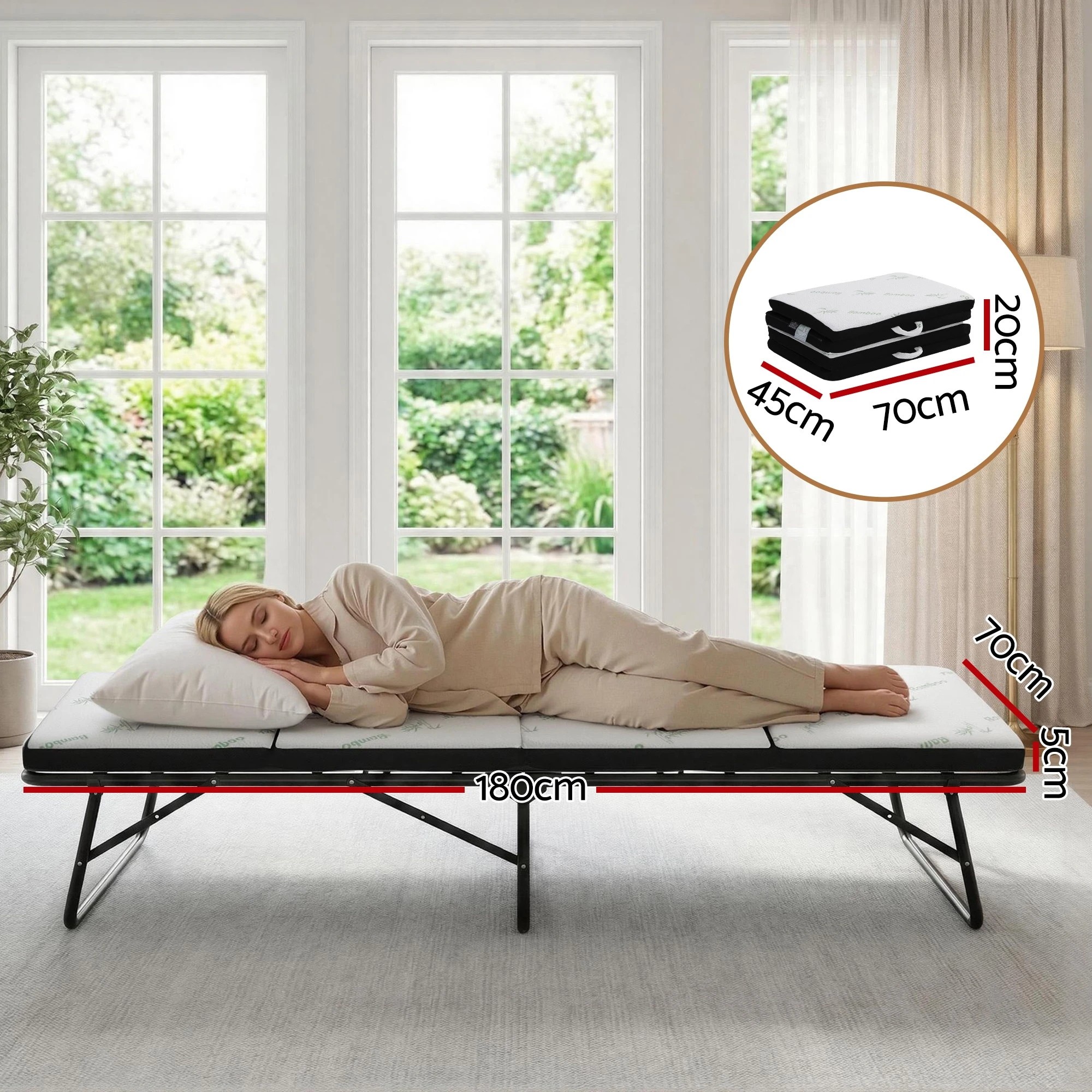 2 Giselle Bedding 4-Fold Folding Mattress 5cm Bamboo Foam Foldable Camping Bed Mat - Black, 2 of 4