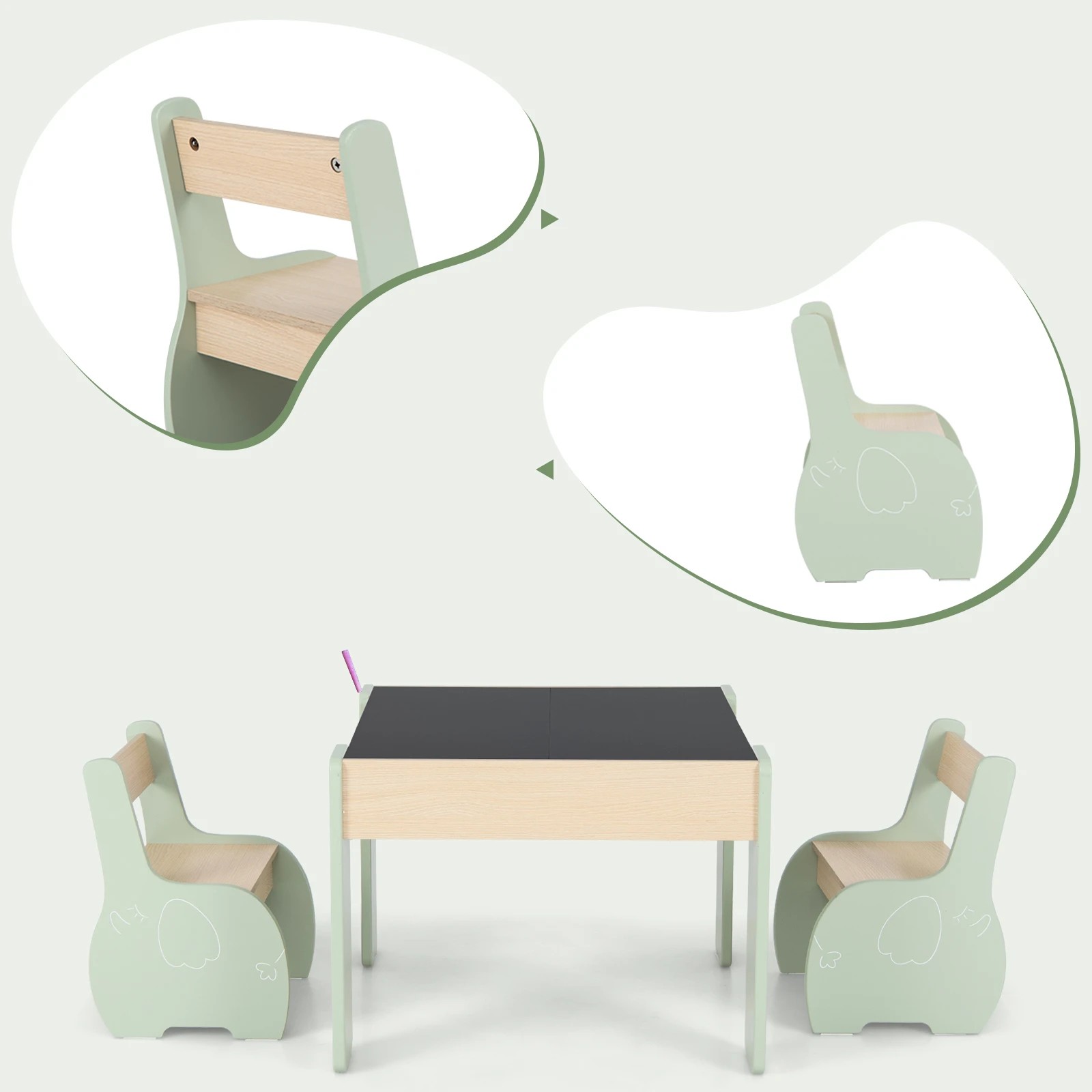 6 Costway 4-in-1 Kids Table Chair Set Wooden Activity Desk - Green, 6 of 7