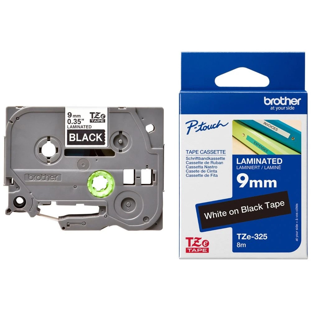 2 Brother TZe-325 Laminated Tape 9mm x 8m White on Black, 2 of 2
