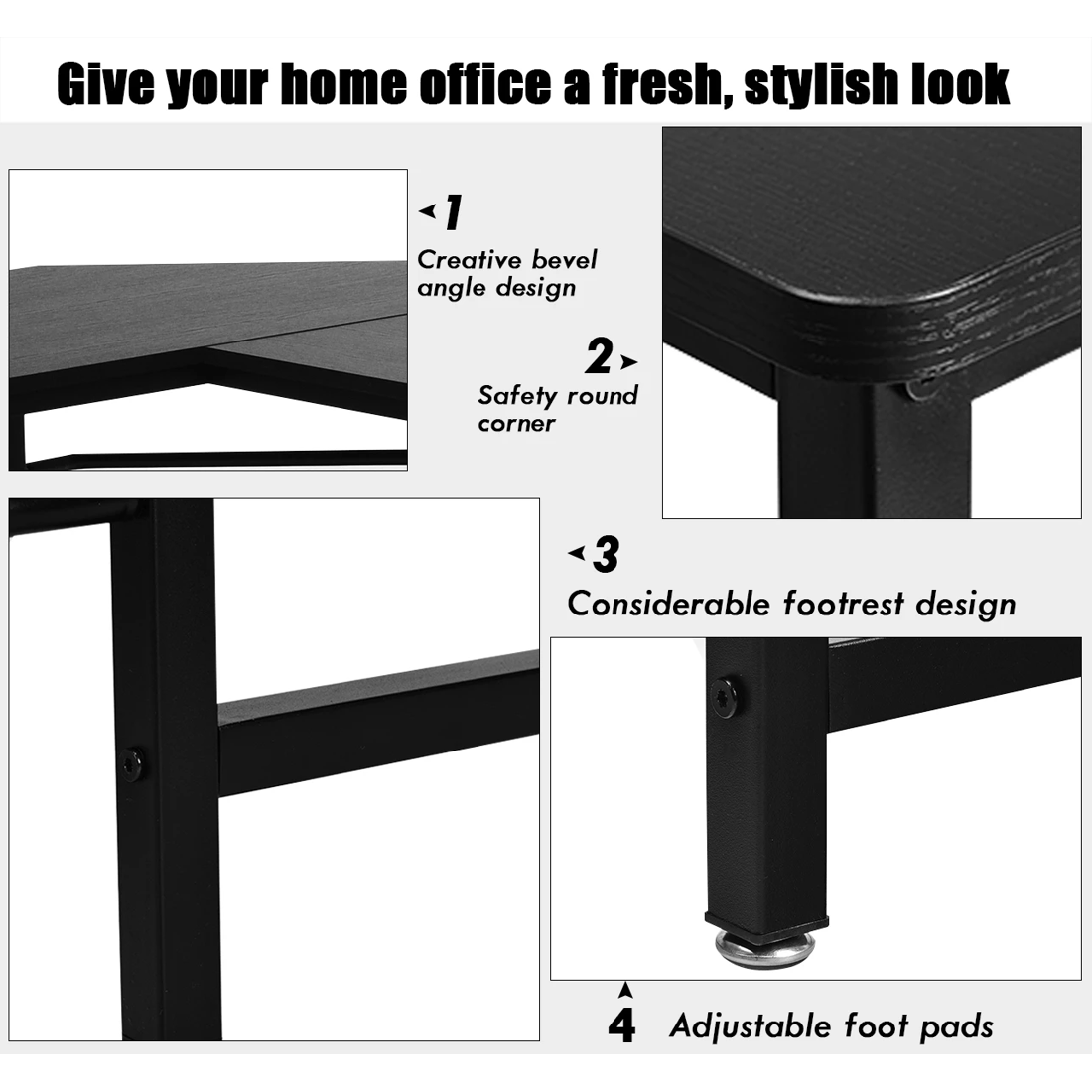 4 Costway L-shaped Computer Desk Home Office Desk w/CPU Stand - Black, 4 of 8