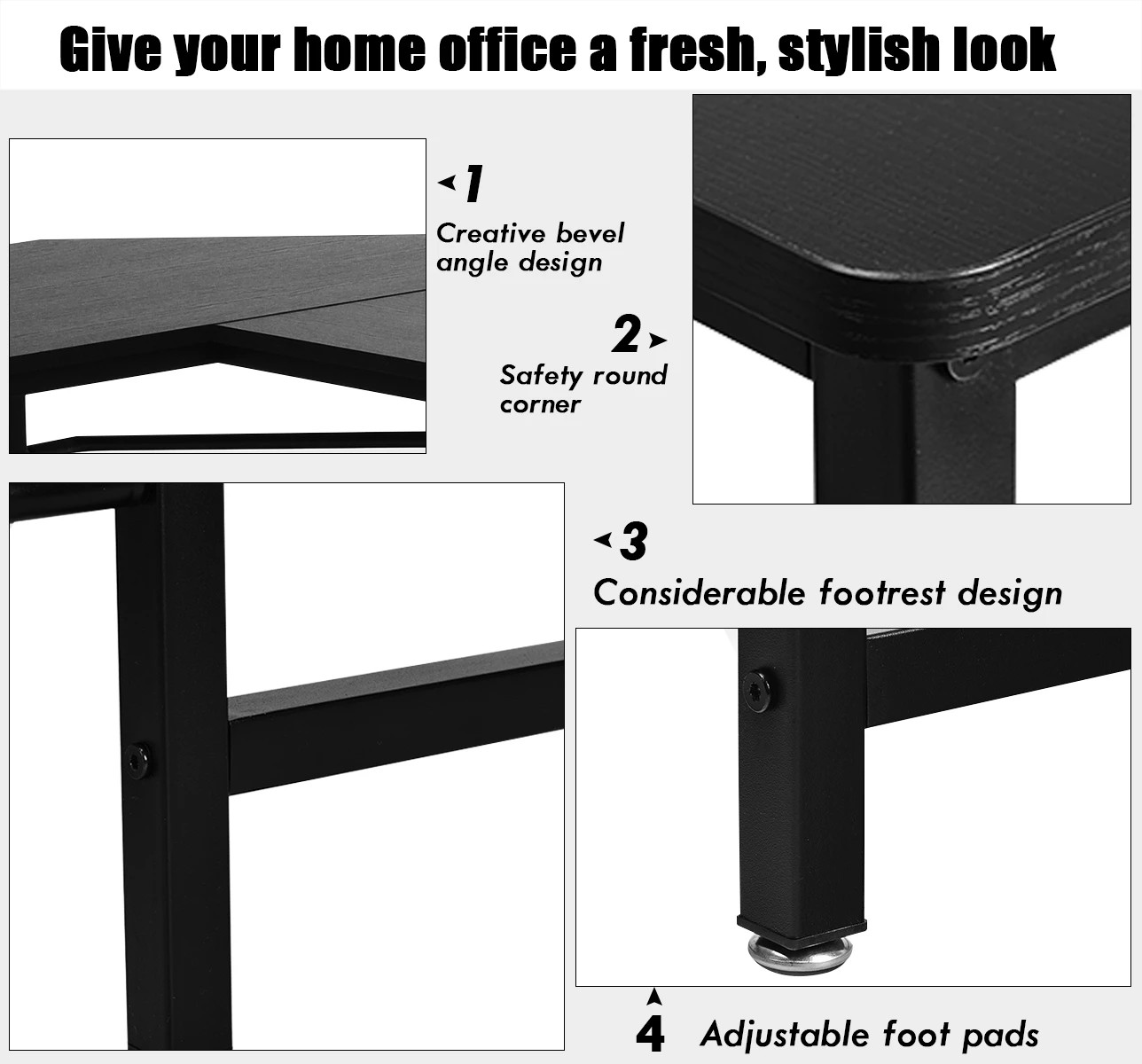 4 Costway L-shaped Computer Desk Home Office Desk w/CPU Stand - Black, 4 of 8