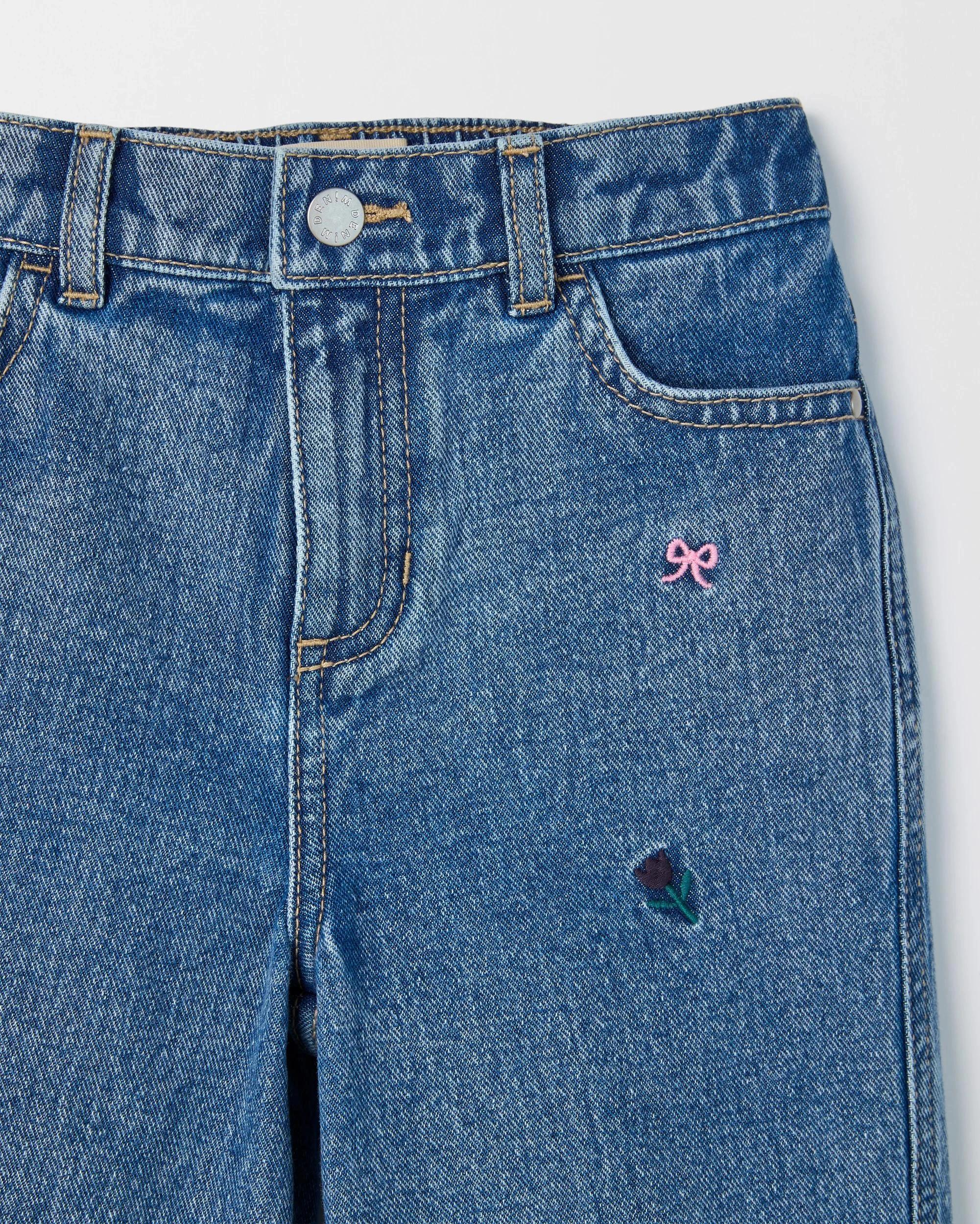 6 Target Kids Embroidered Barrel Leg Denim Jeans BLUE, 6 of 6