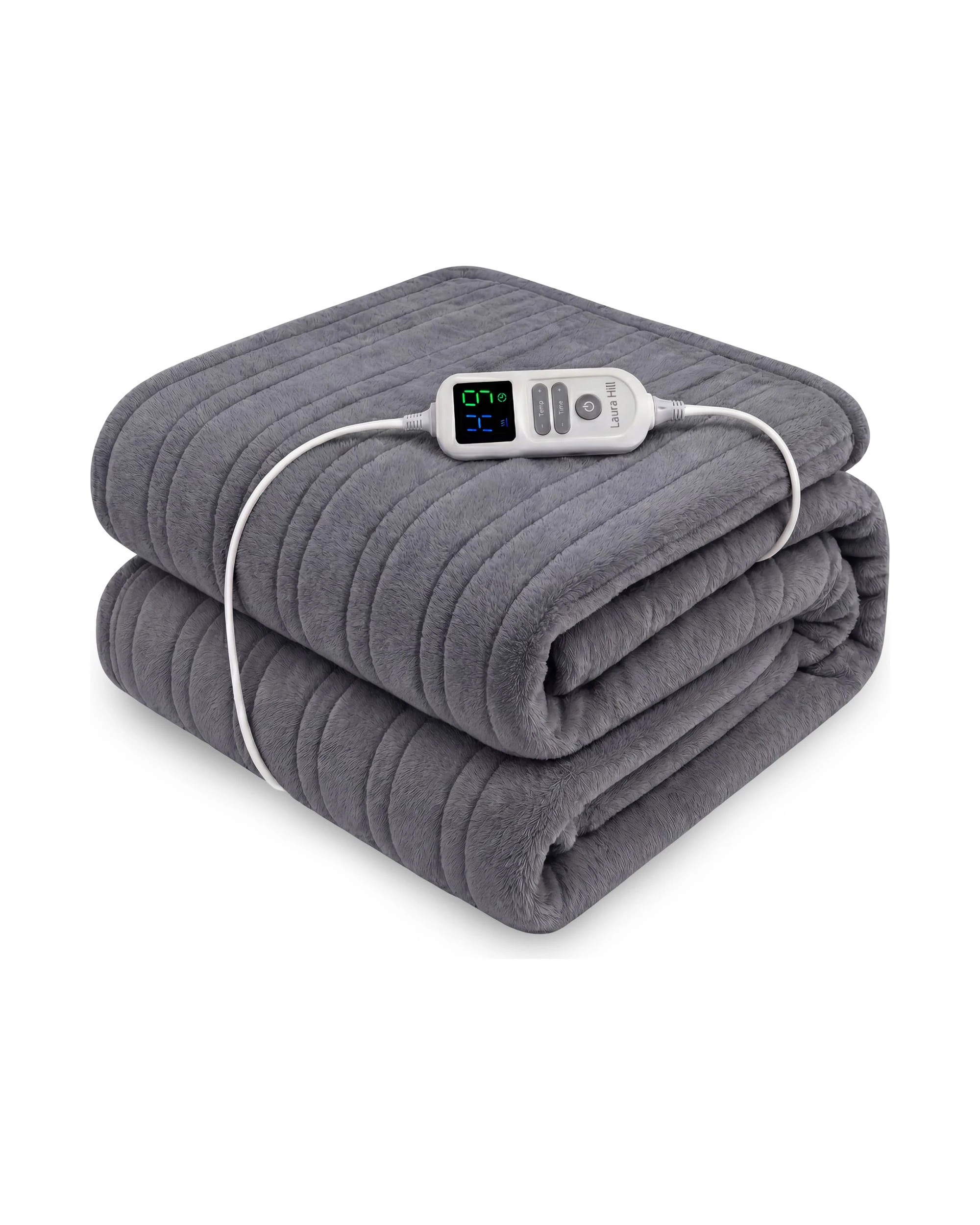 1 Laura Hill XL Electric Heated Blanket Throw Soft Coral Fleece 10 Heat Settings Machine Washable - Grey, 1 of 7