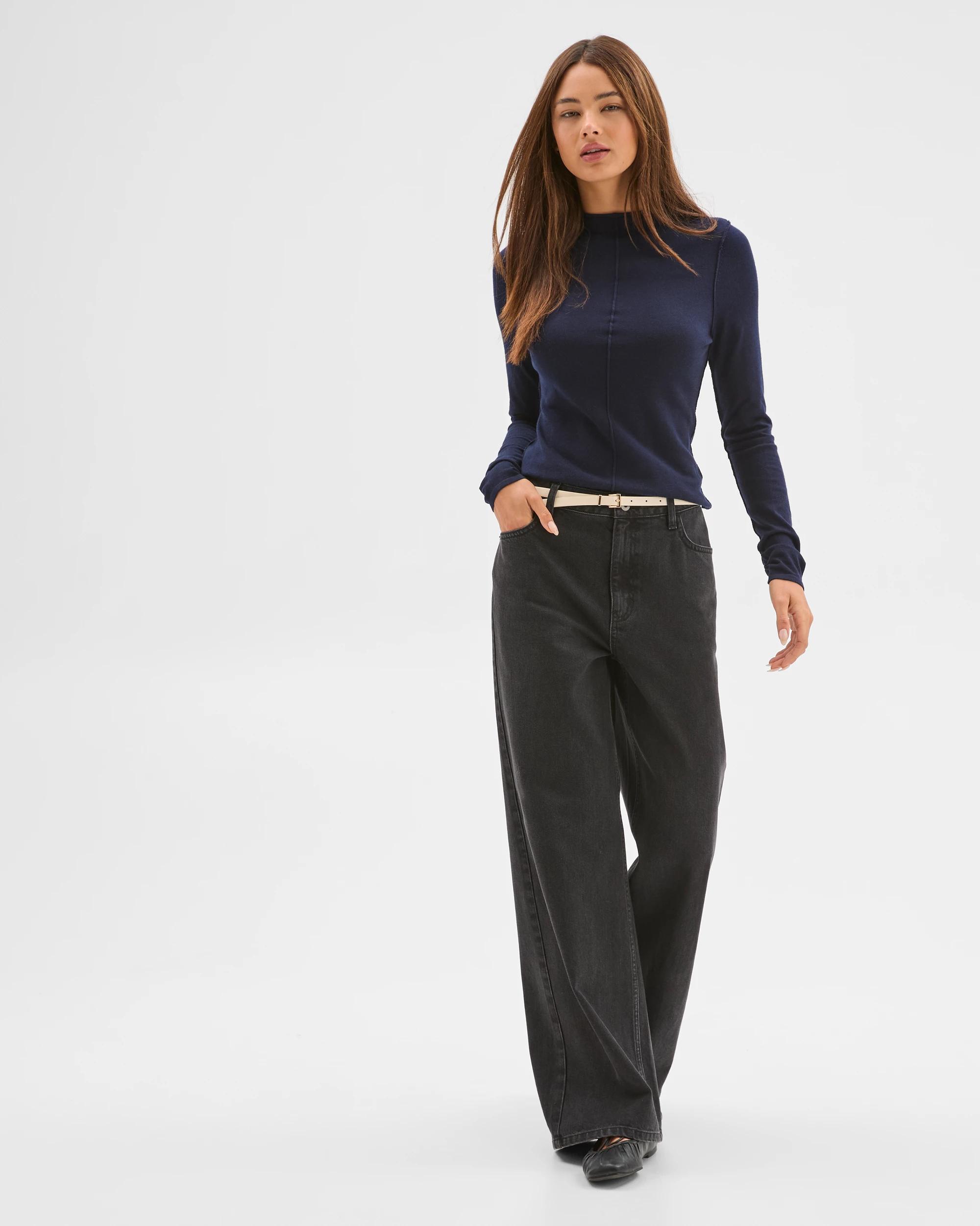 1 Lily Loves Exposed Seam Skivvy Top NAVY, 1 of 6