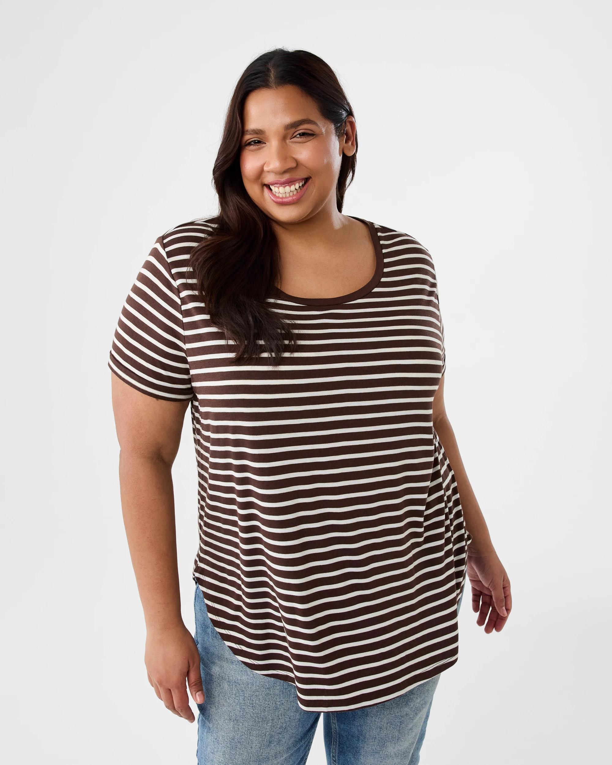 1 Curve Short Sleeve Slub Round Neck T-shirt Strp Coco, 1 of 6