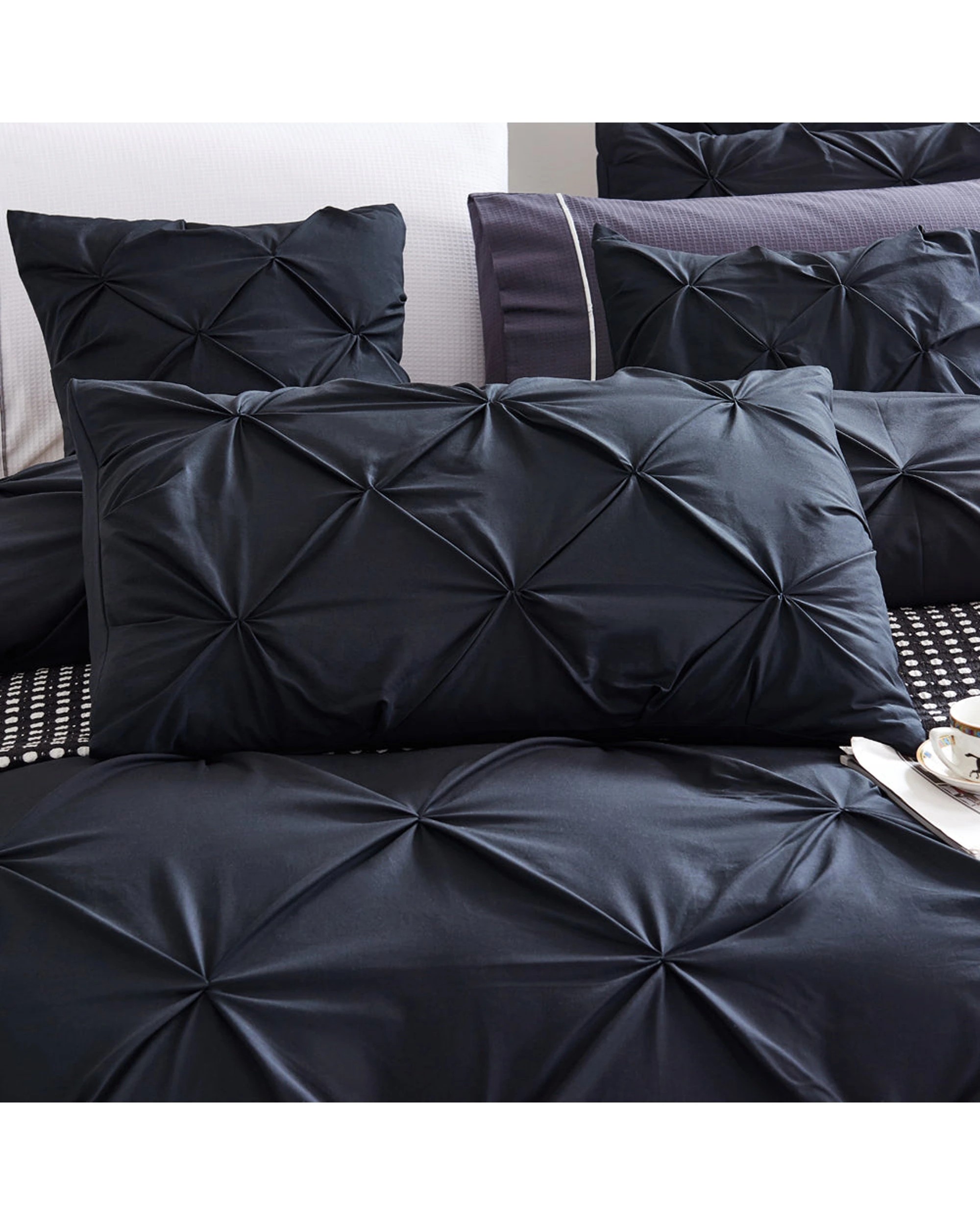 2 Cotton More 100% Cotton Diamond Pinch Pleated Quilt Set Double - Black, 2 of 5
