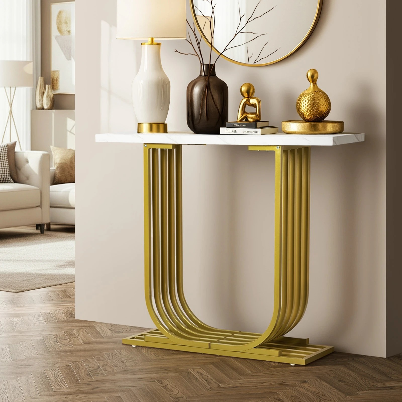 3 Oikiture Console Table Hallway Desk - Gold, 3 of 9