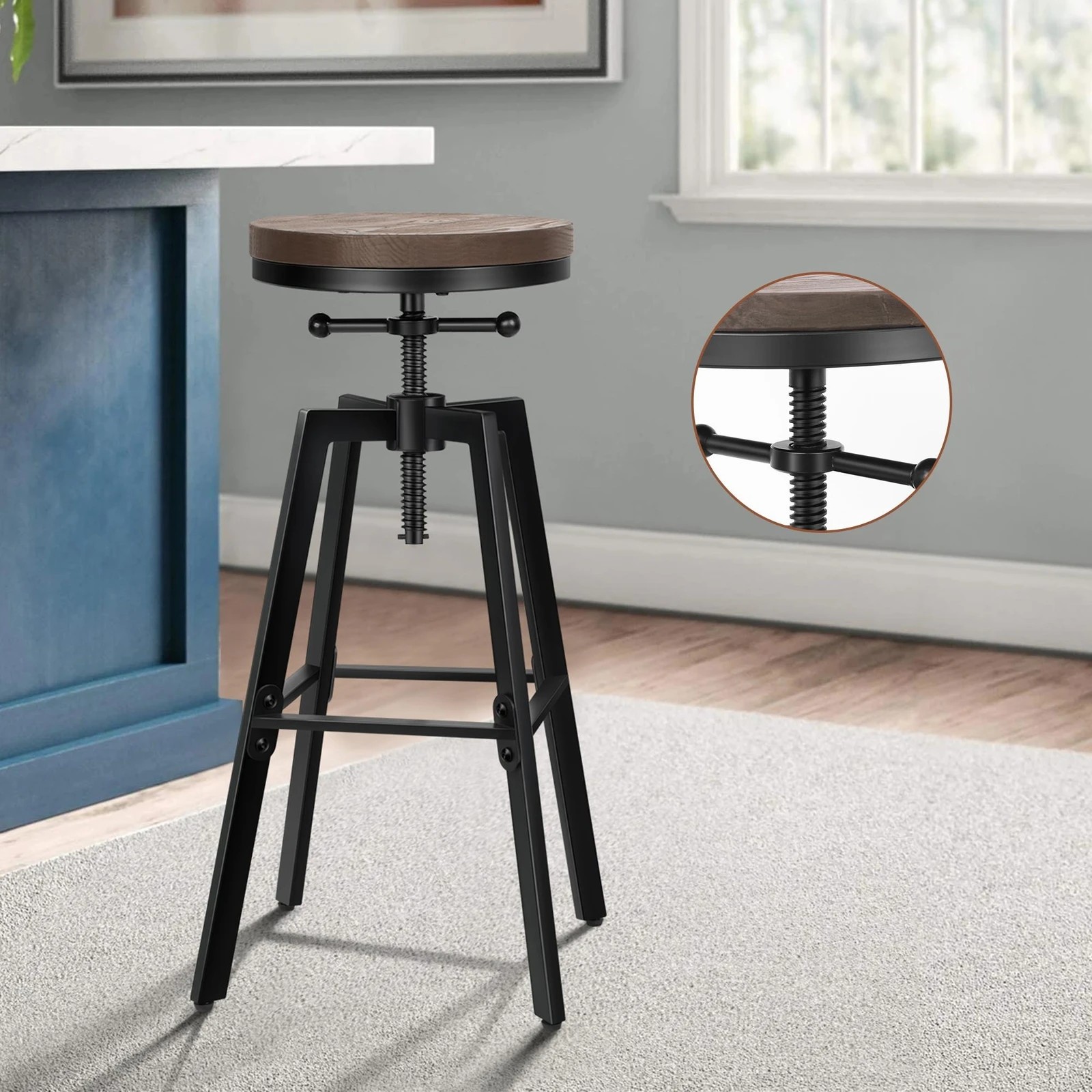 4 Alfordson 1x Bar Stool Retro Kitchen Vintage Chair Industrial Rustic Ezra - Black, 4 of 8