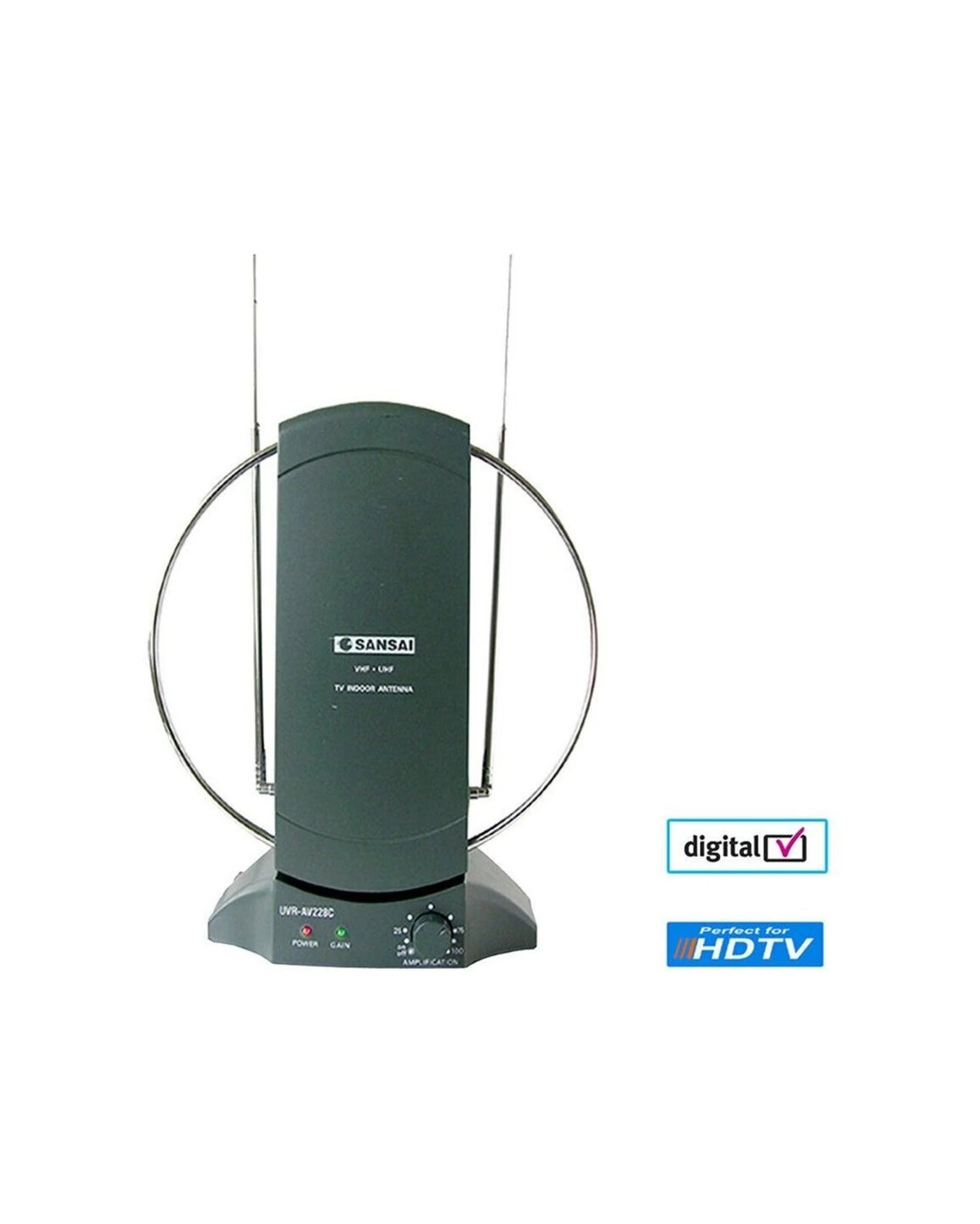 2 Sansai Amplified Indoor TV Antenna UHF VHF HDTV Digital Analog Reception - Black, 2 of 3