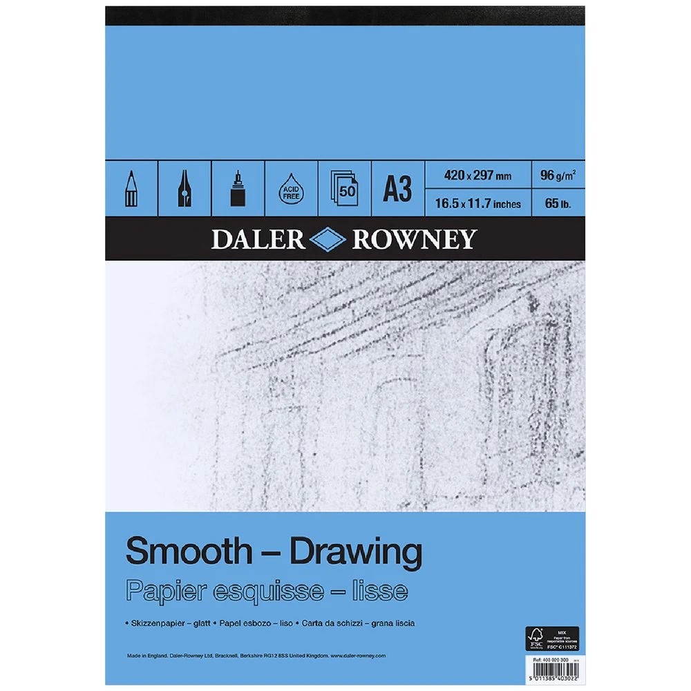 1 Daler-Rowney Smooth Drawing Pad 96gsm 50 Sheets A3, 1 of 1