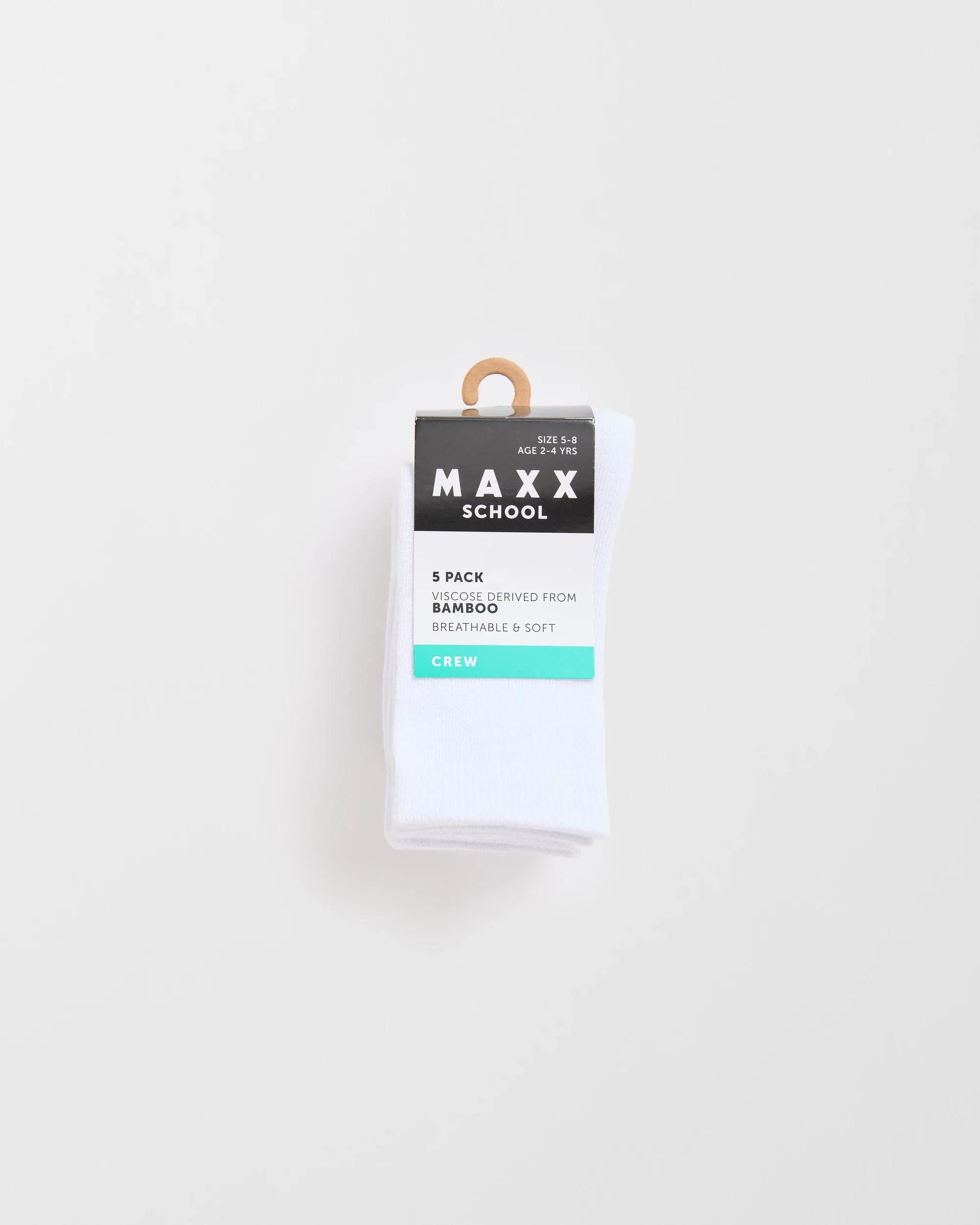 3 Maxx Bamboo 5 Pack Crew School Socks WHITE, 3 of 3