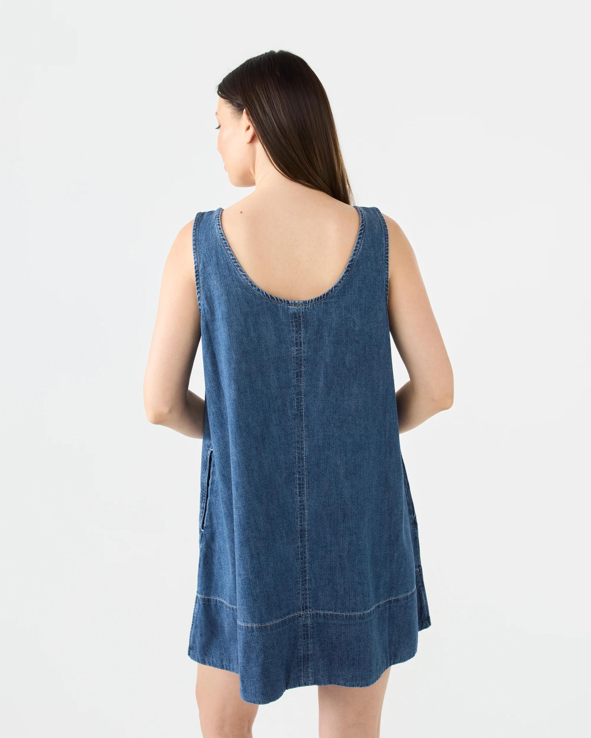 3 Sleeveless Chambray Swing Mini Dress Indigo Wsh, 3 of 8