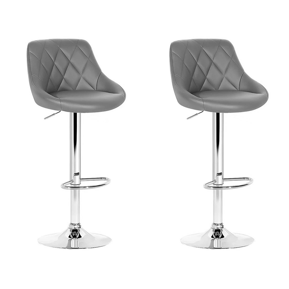 1 Artiss 2x Bar Stools Leather Padded Gas Lift - Grey, 1 of 8
