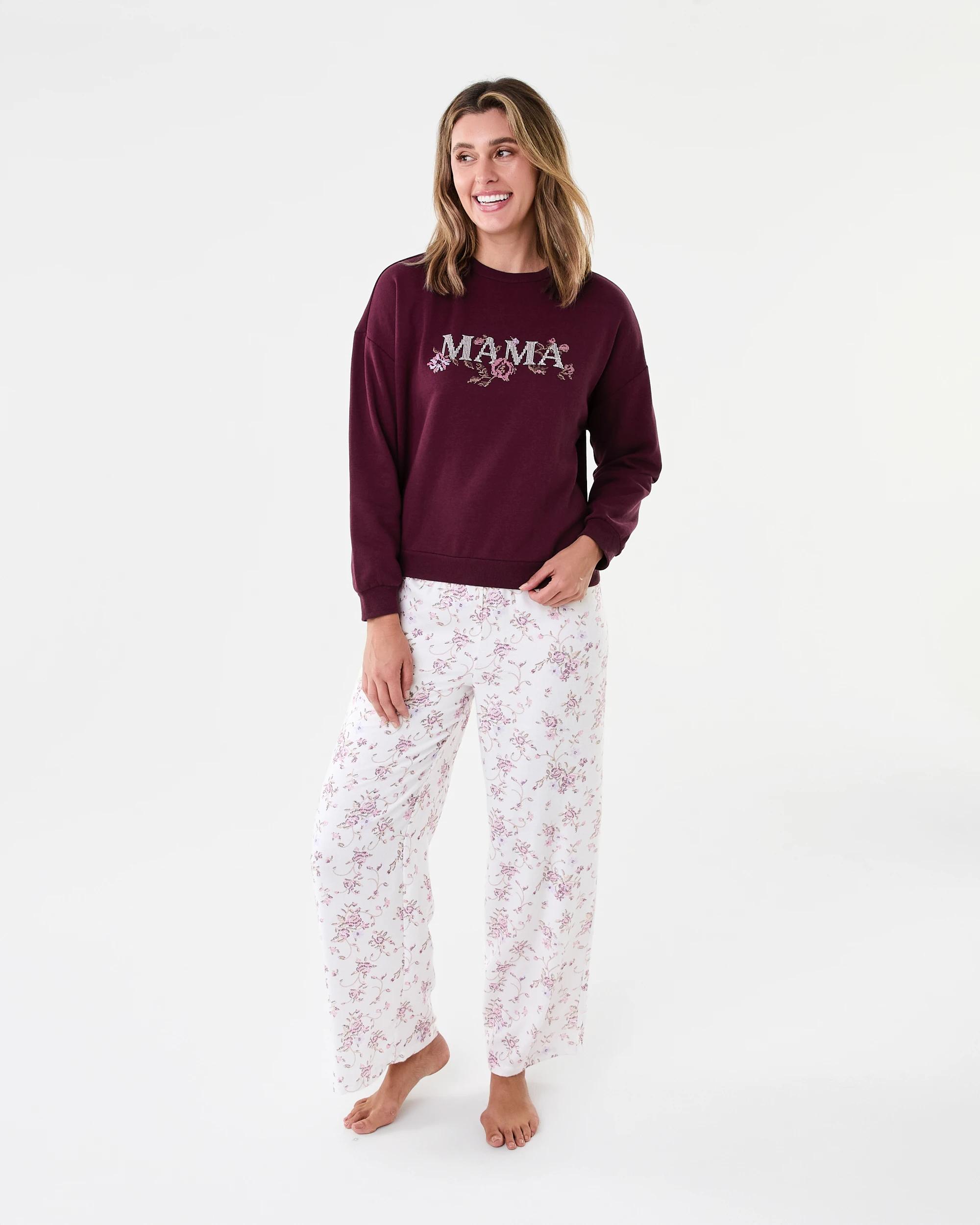 1 Sweat Top and Flannel Pants Pyjama Set Mama, 1 of 7