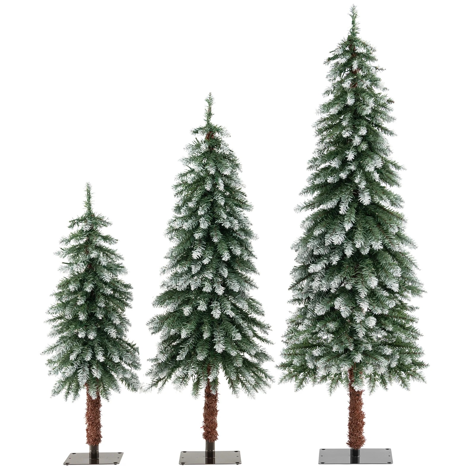 1 Costway 3PCS Snowy Christmas Tree Set Pre-Lit Slim Xmas Tree 90cm/120cm/150cm, 1 of 1